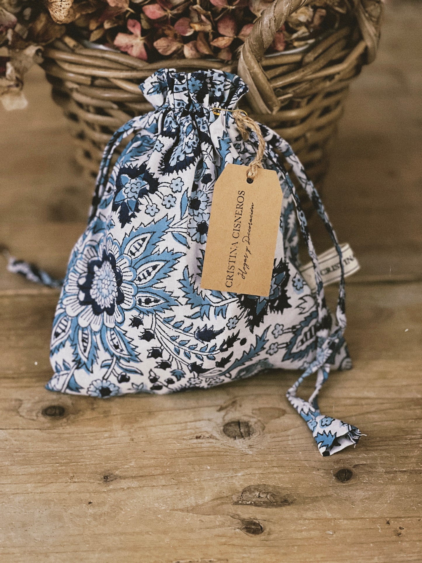 BLUE FLORAL SMALL BLOCK PRINT BAG