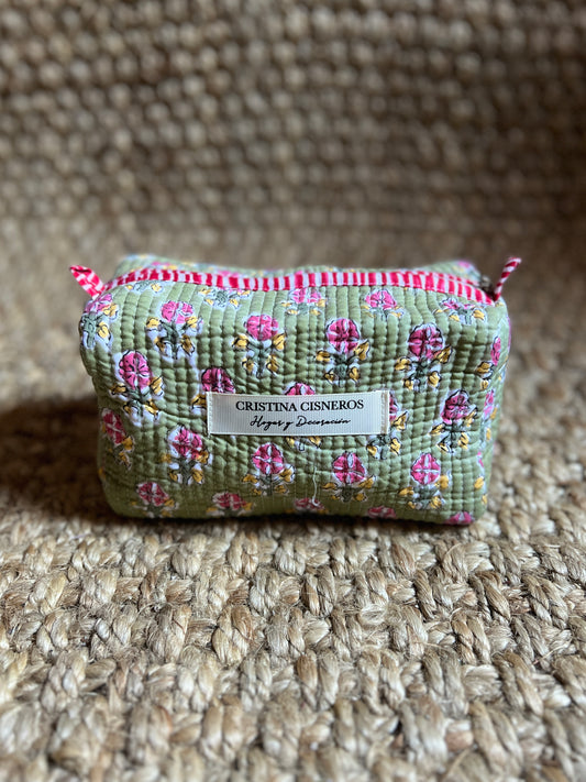 NEEDLE BAG BLOCK PRINT FLORAL COLOR GREEN PINK