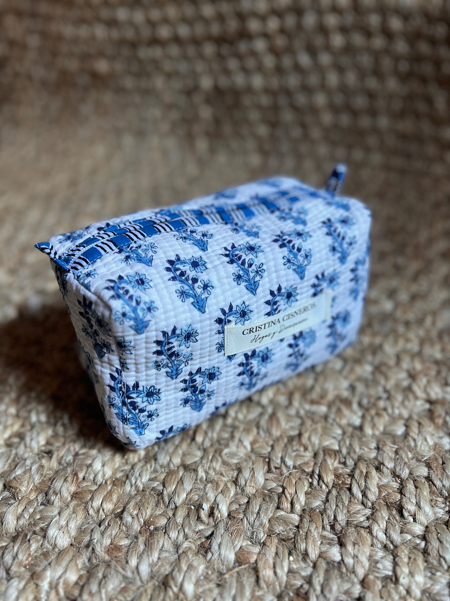 NEEDLE BAG BLOCK PRINT FLORAL COLOR WHITE BLUE