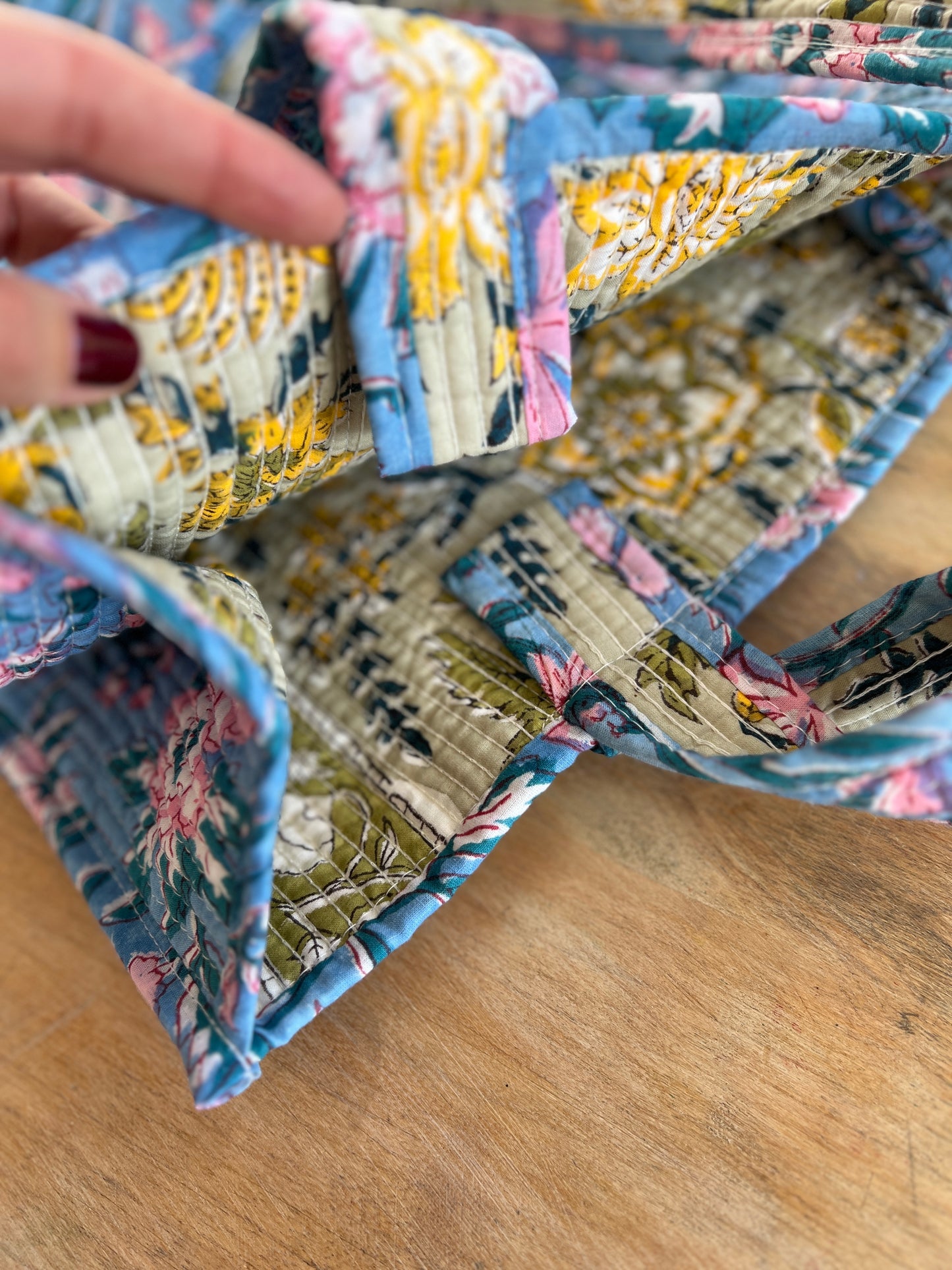 BOLSO BLOCK PRINT FLORAL AZUL