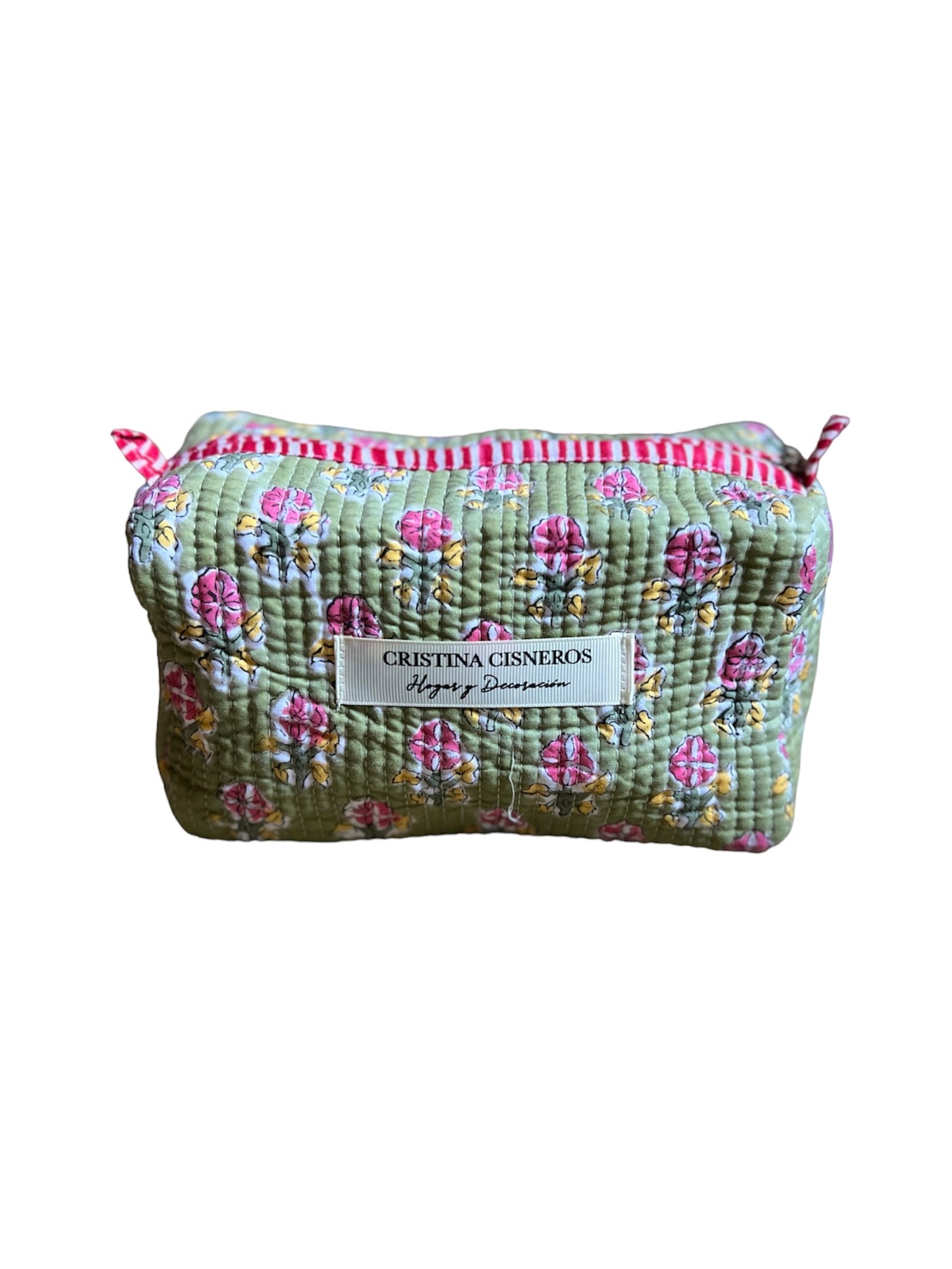 NEEDLE BAG BLOCK PRINT FLORAL COLOR GREEN PINK