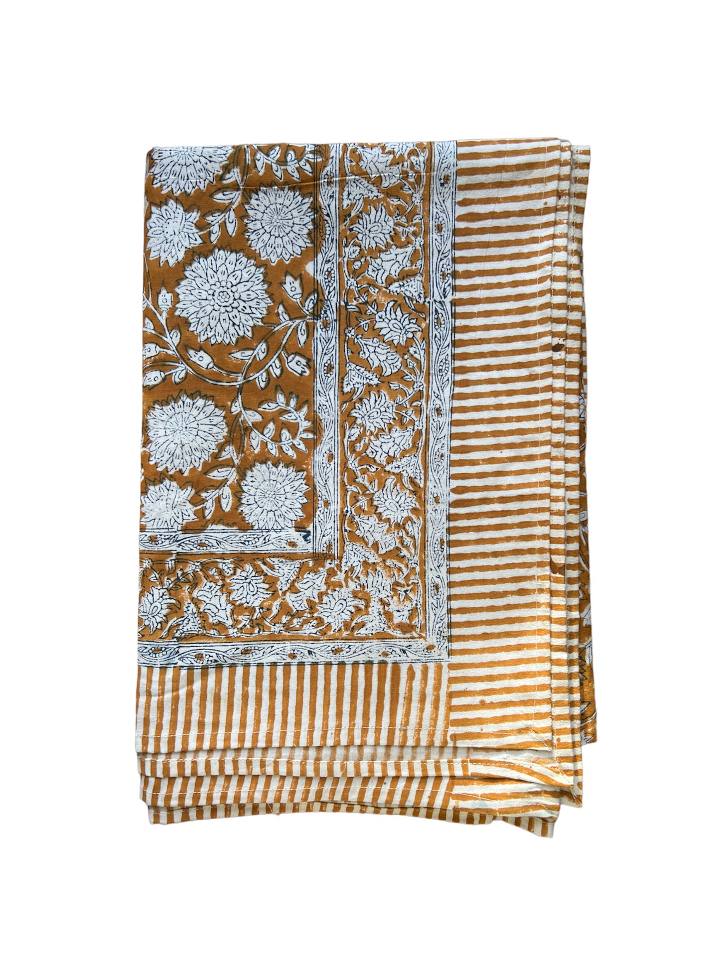 FLORAL TABLECLOTH BLOCK PRINT YELLOW OCHER