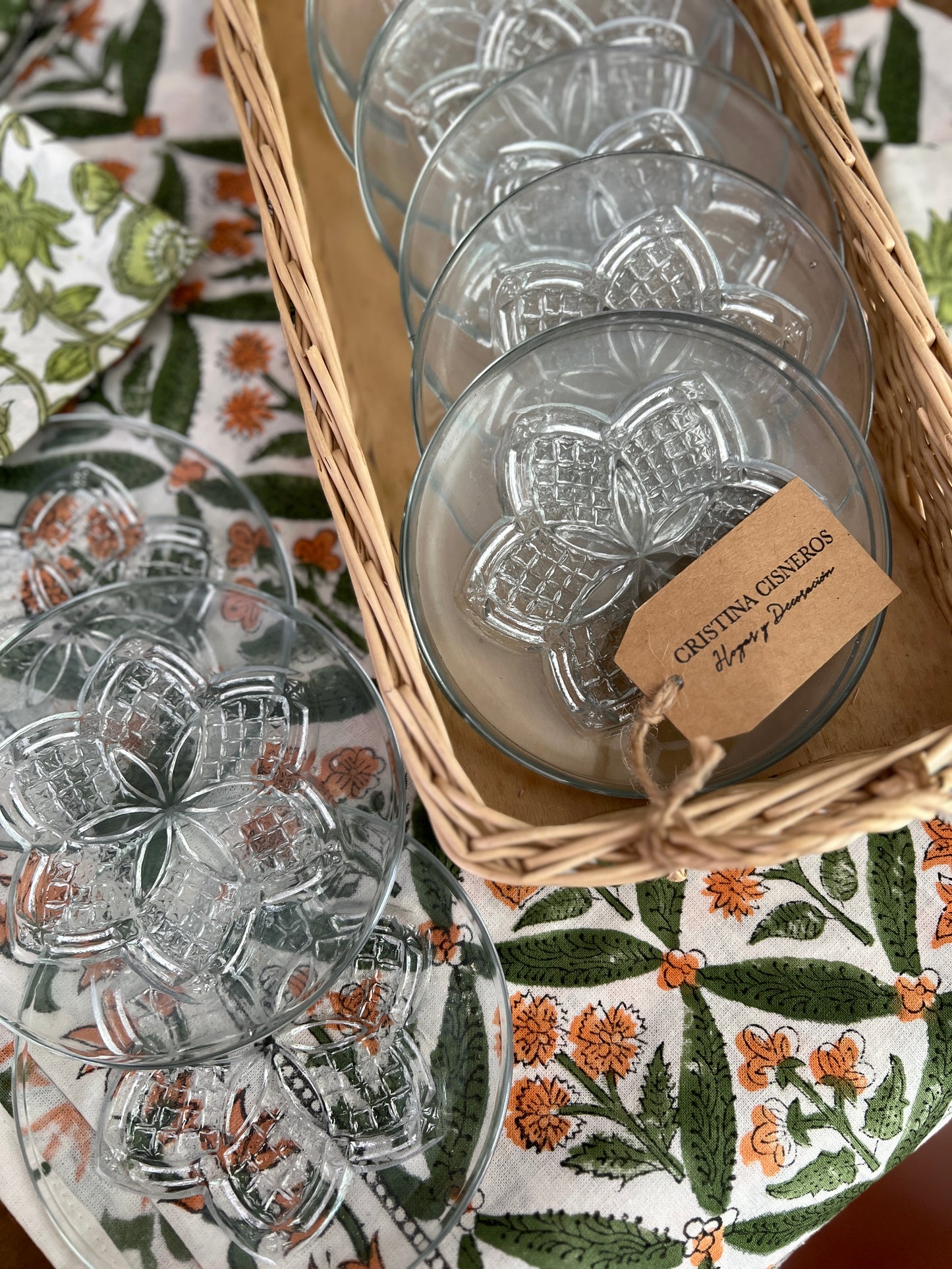 RUSTIC CARVED GLASS BREAD PLATE