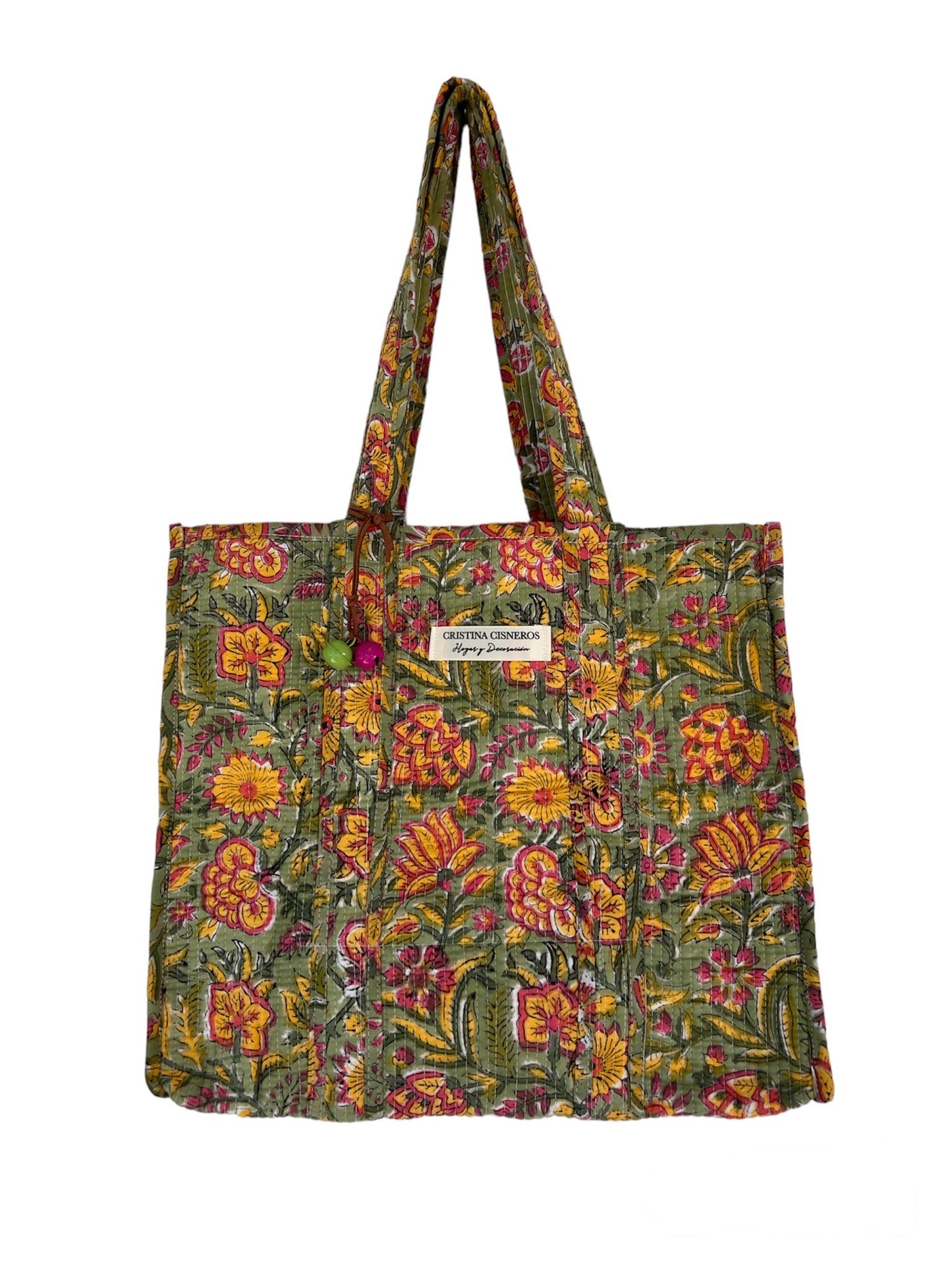 GREEN FLORAL BLOCK PRINT BAG