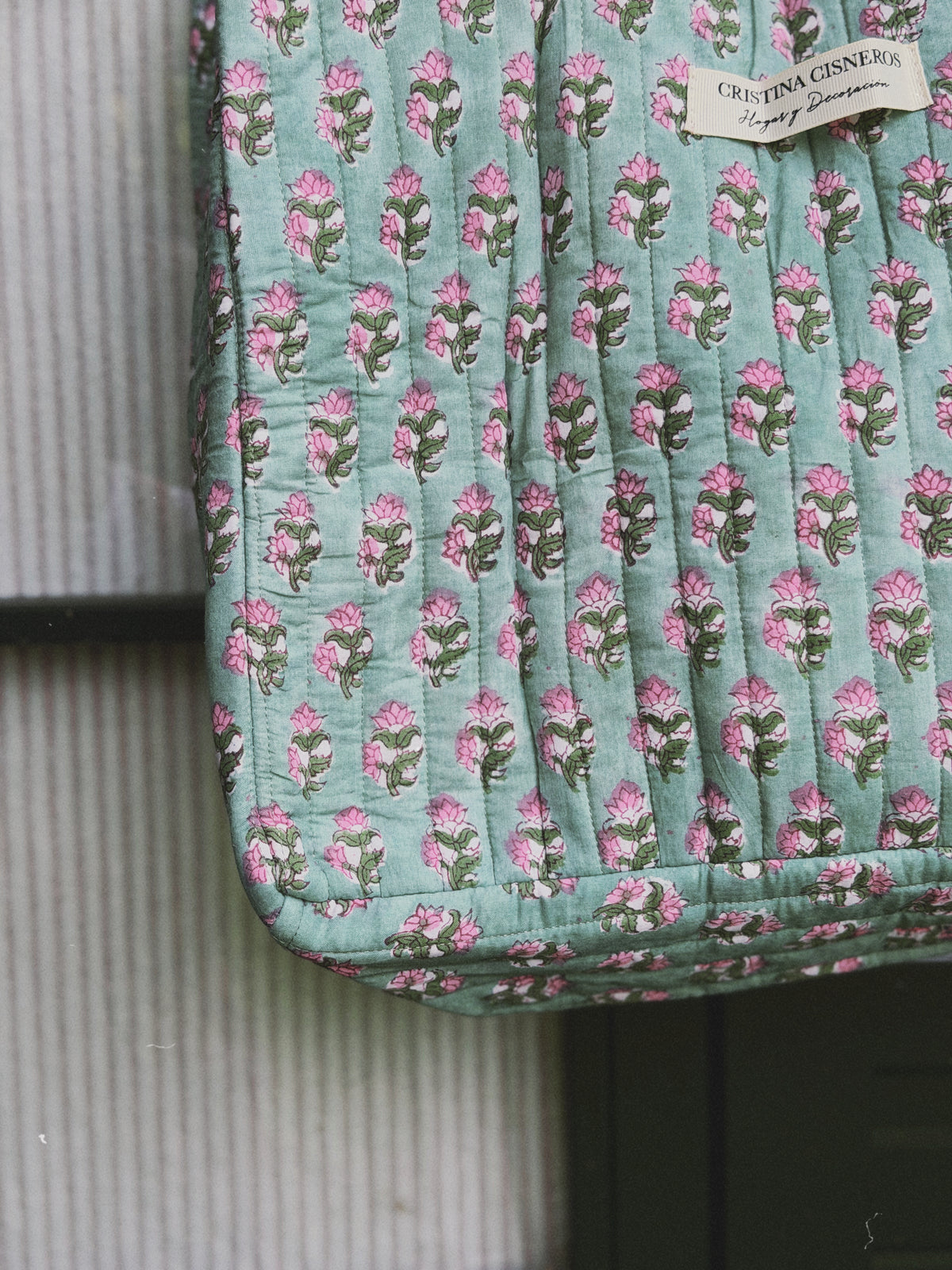 BOLSO BLOCK PRINT FLORAL AZUL TURQUESA ROSA