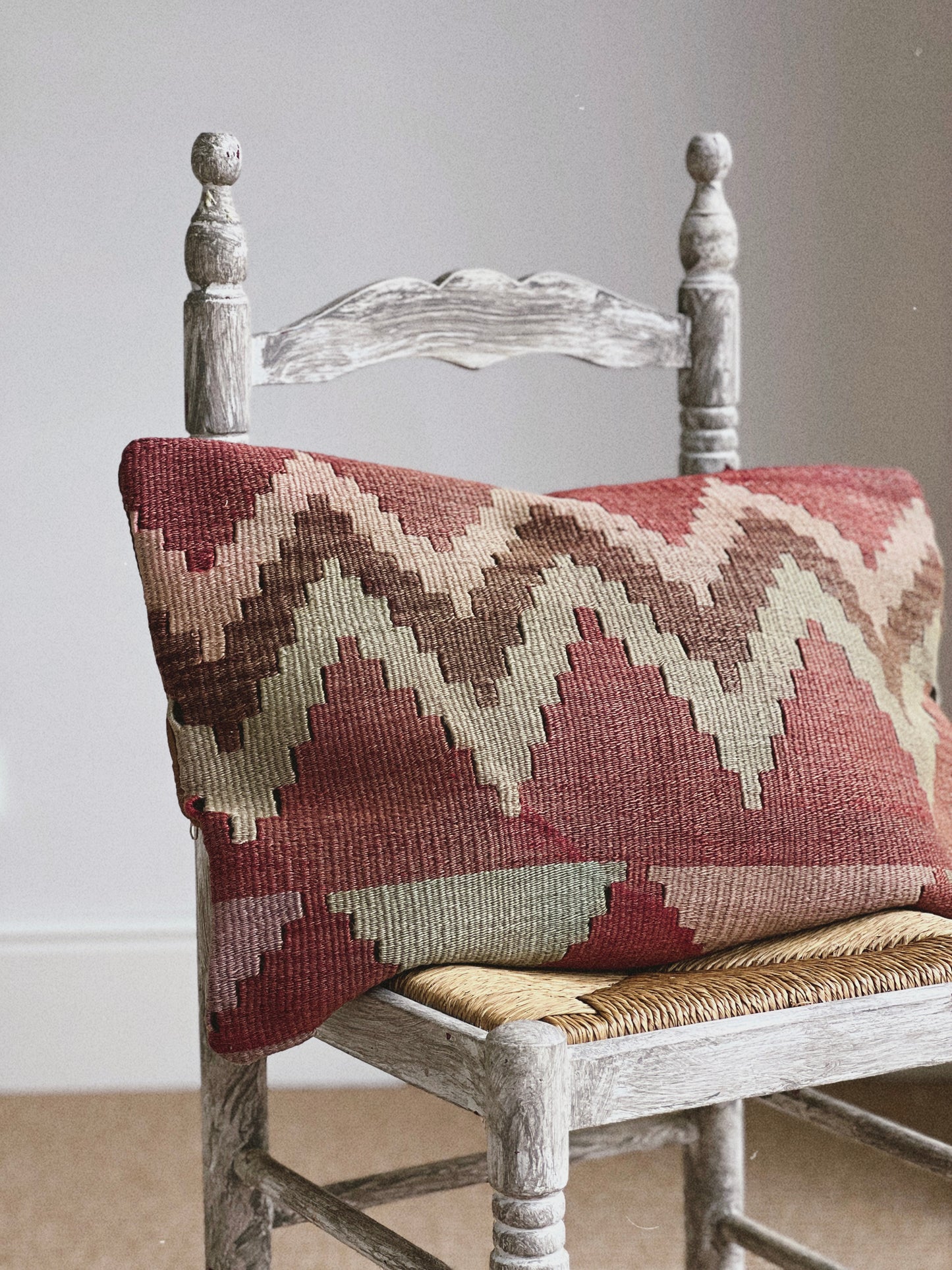CORAL BRONZE FLORAL BLOCK PRINT RUFFLE CUSHION