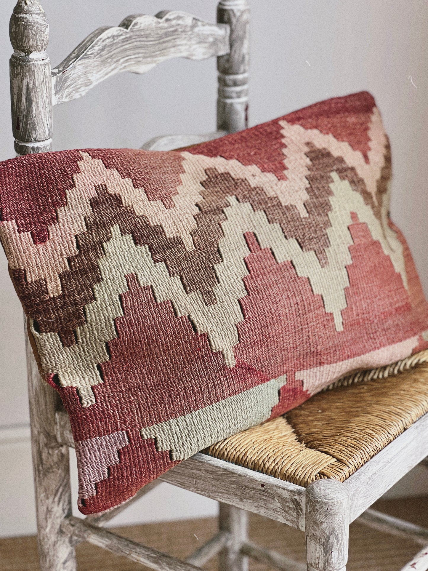 CORAL BRONZE FLORAL BLOCK PRINT RUFFLE CUSHION