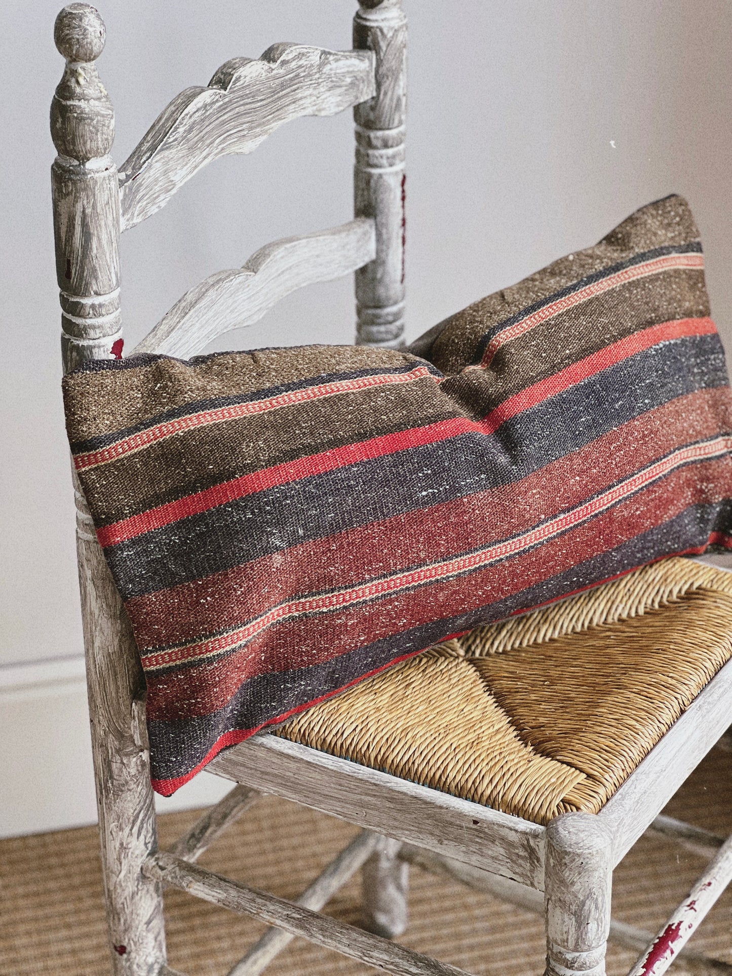 CORAL BRONZE FLORAL BLOCK PRINT RUFFLE CUSHION