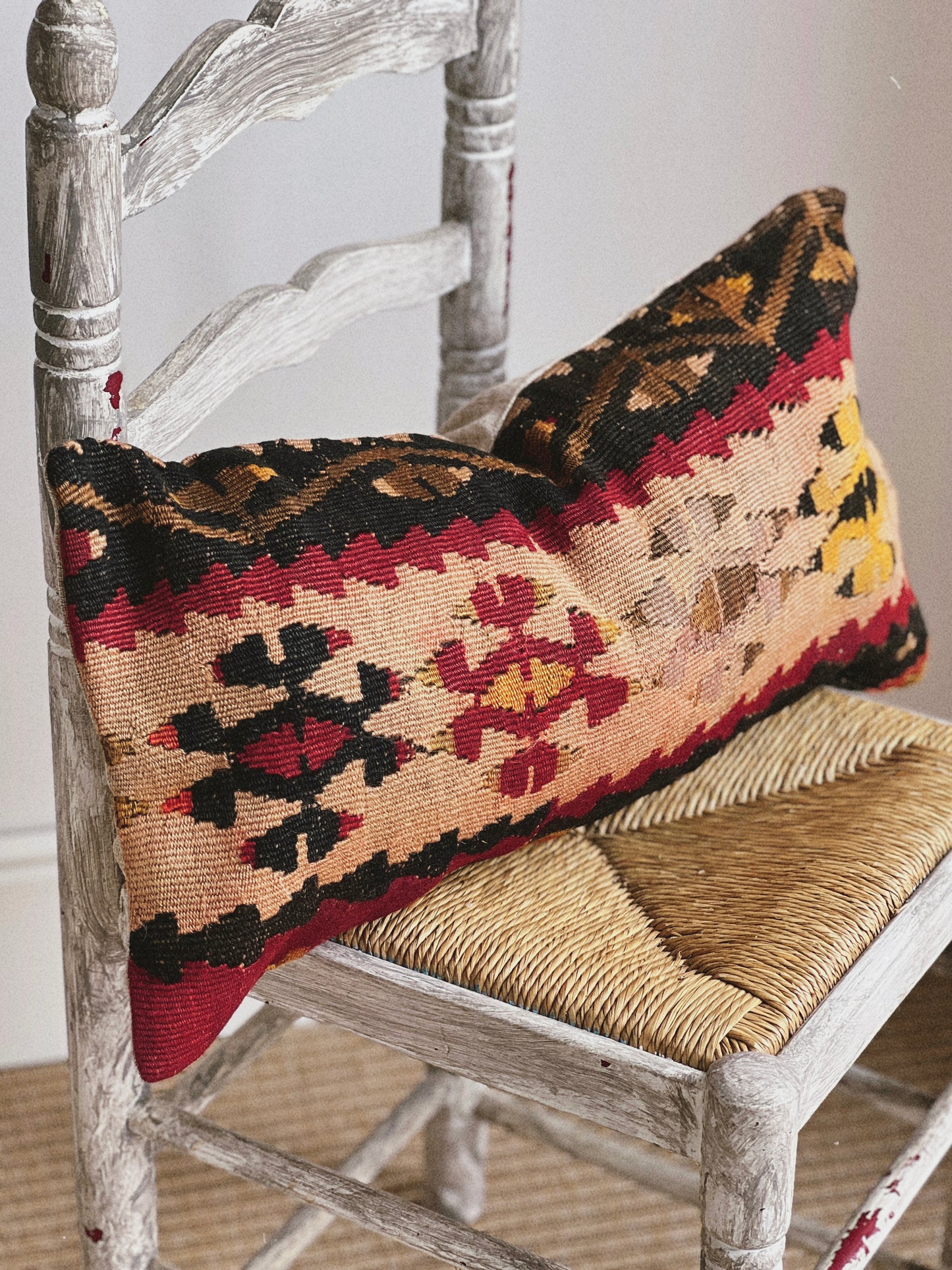 CORAL BRONZE FLORAL BLOCK PRINT RUFFLE CUSHION