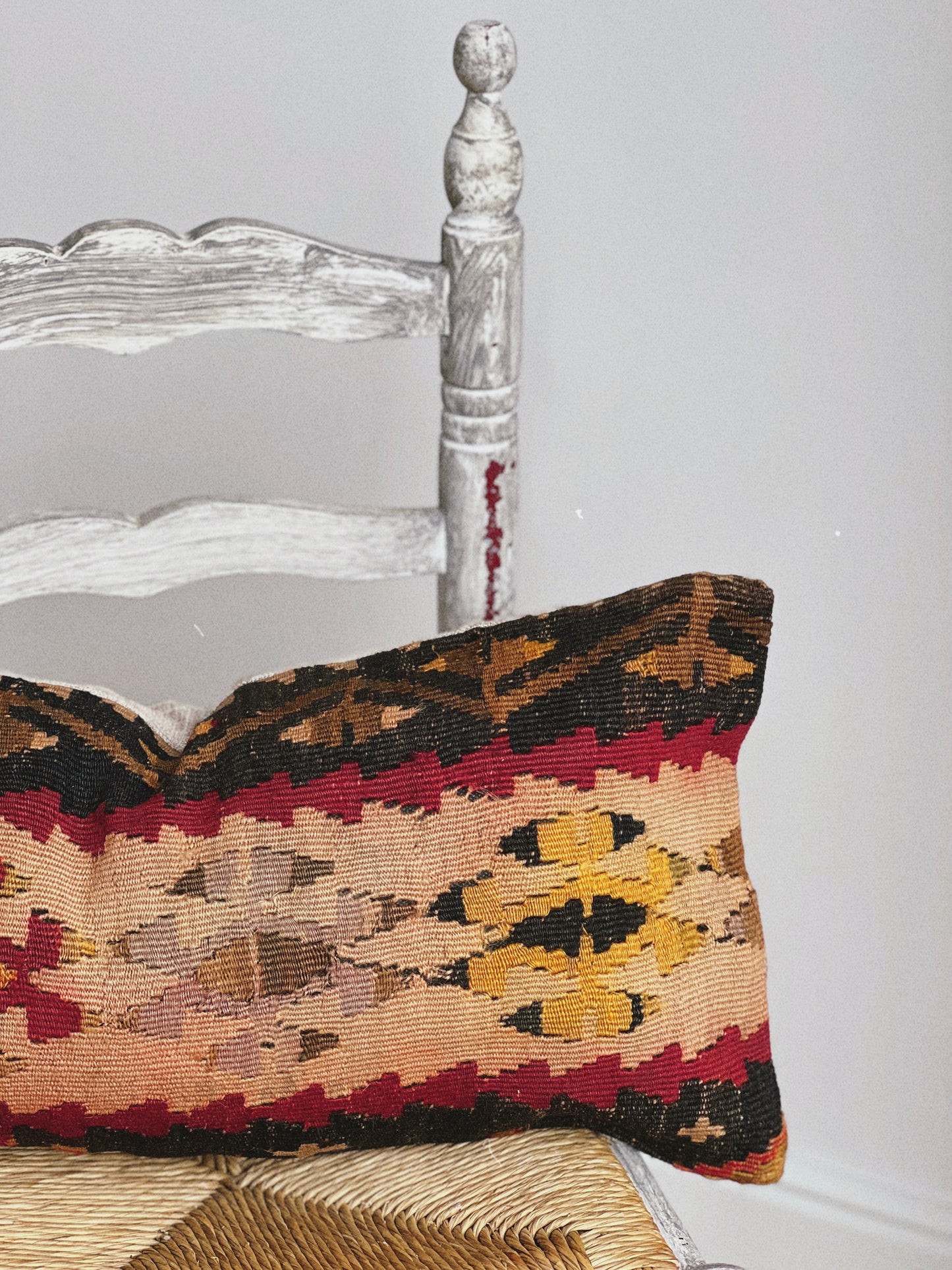 CORAL BRONZE FLORAL BLOCK PRINT RUFFLE CUSHION