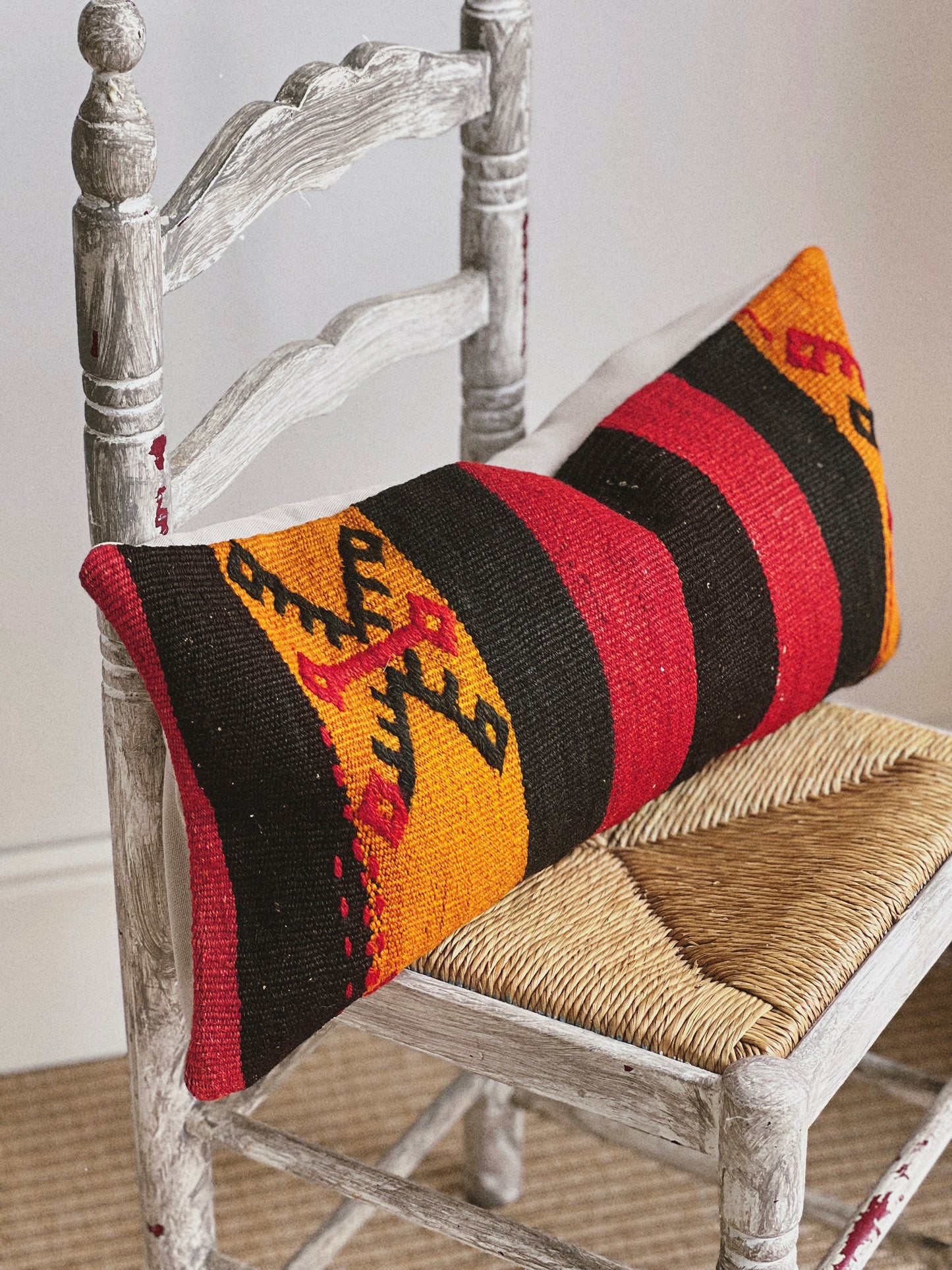 CORAL BRONZE FLORAL BLOCK PRINT RUFFLE CUSHION