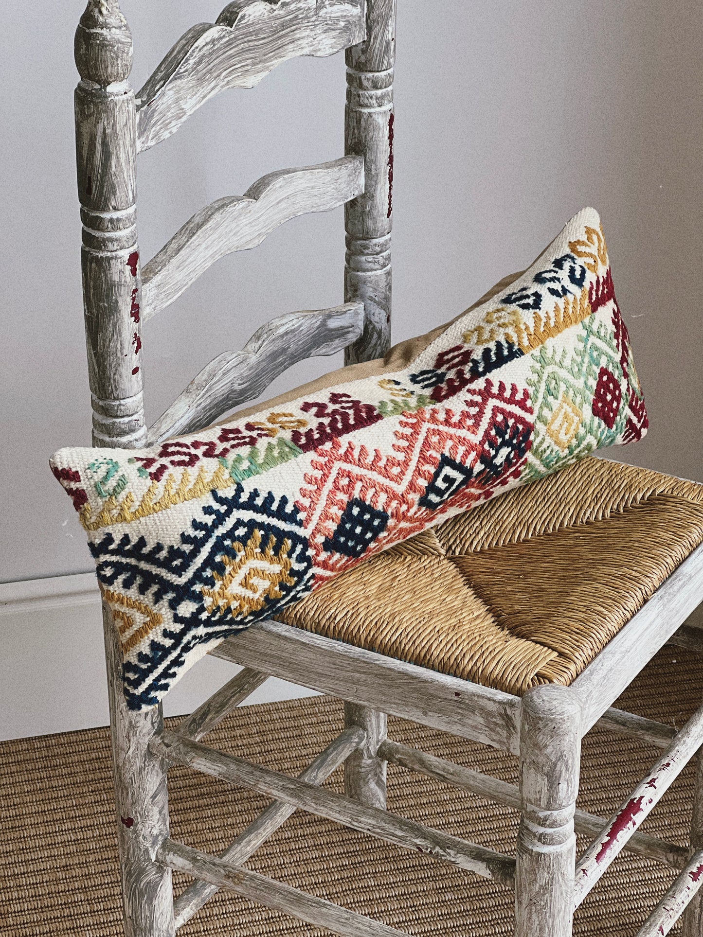 CORAL BRONZE FLORAL BLOCK PRINT RUFFLE CUSHION