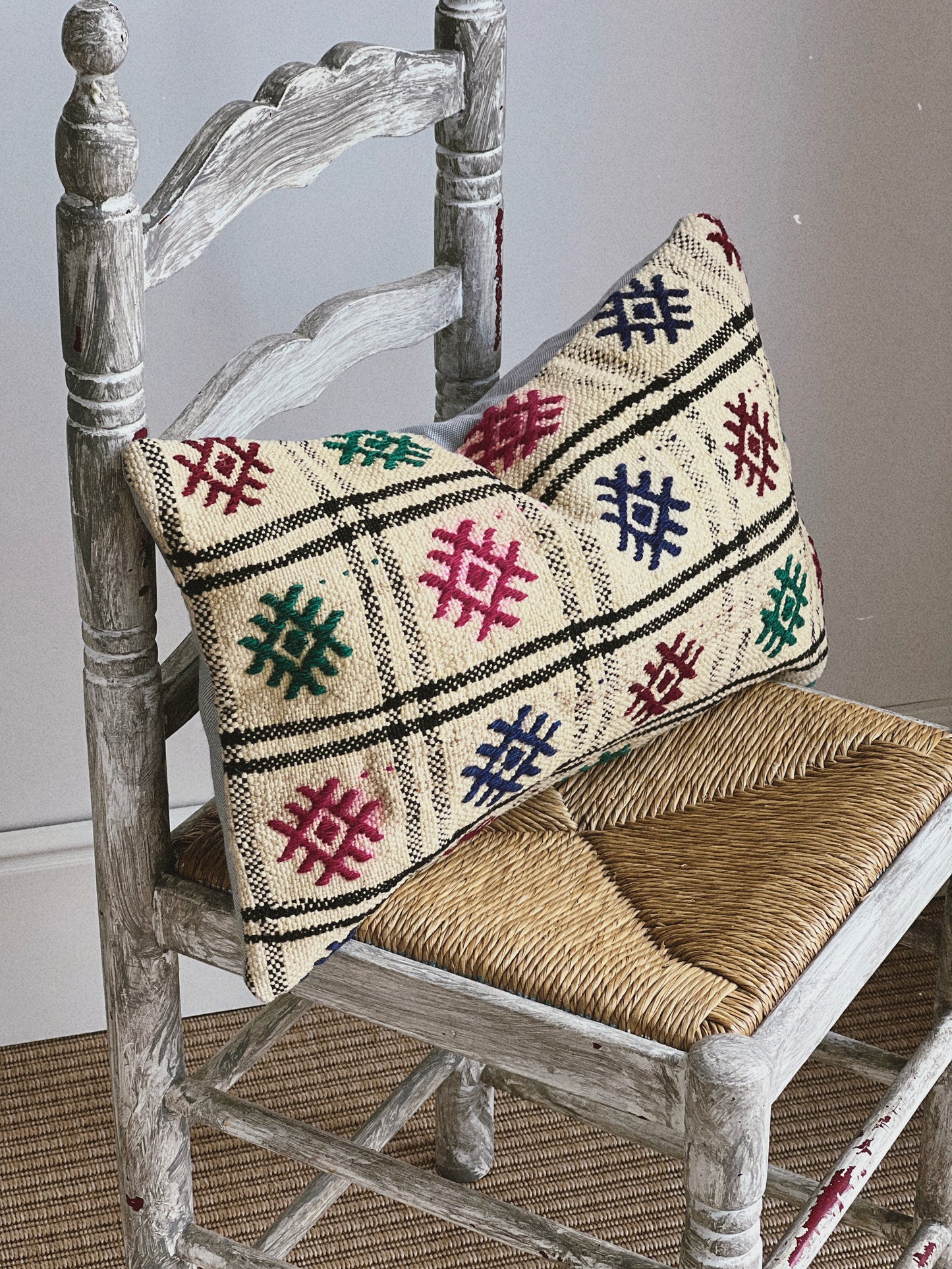 CORAL BRONZE FLORAL BLOCK PRINT RUFFLE CUSHION