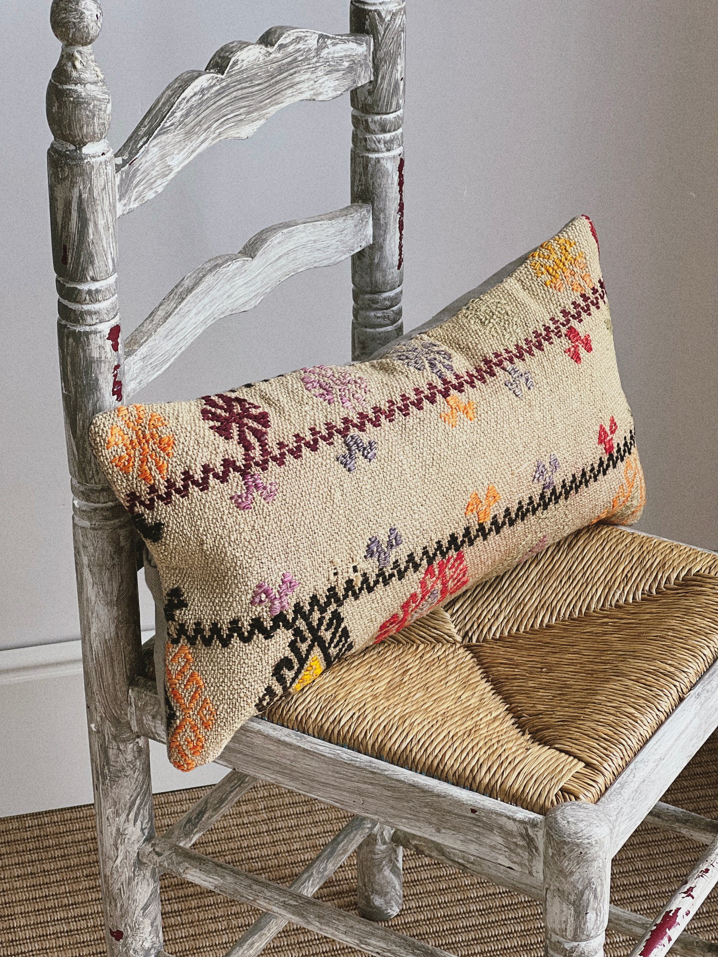 CORAL BRONZE FLORAL BLOCK PRINT RUFFLE CUSHION