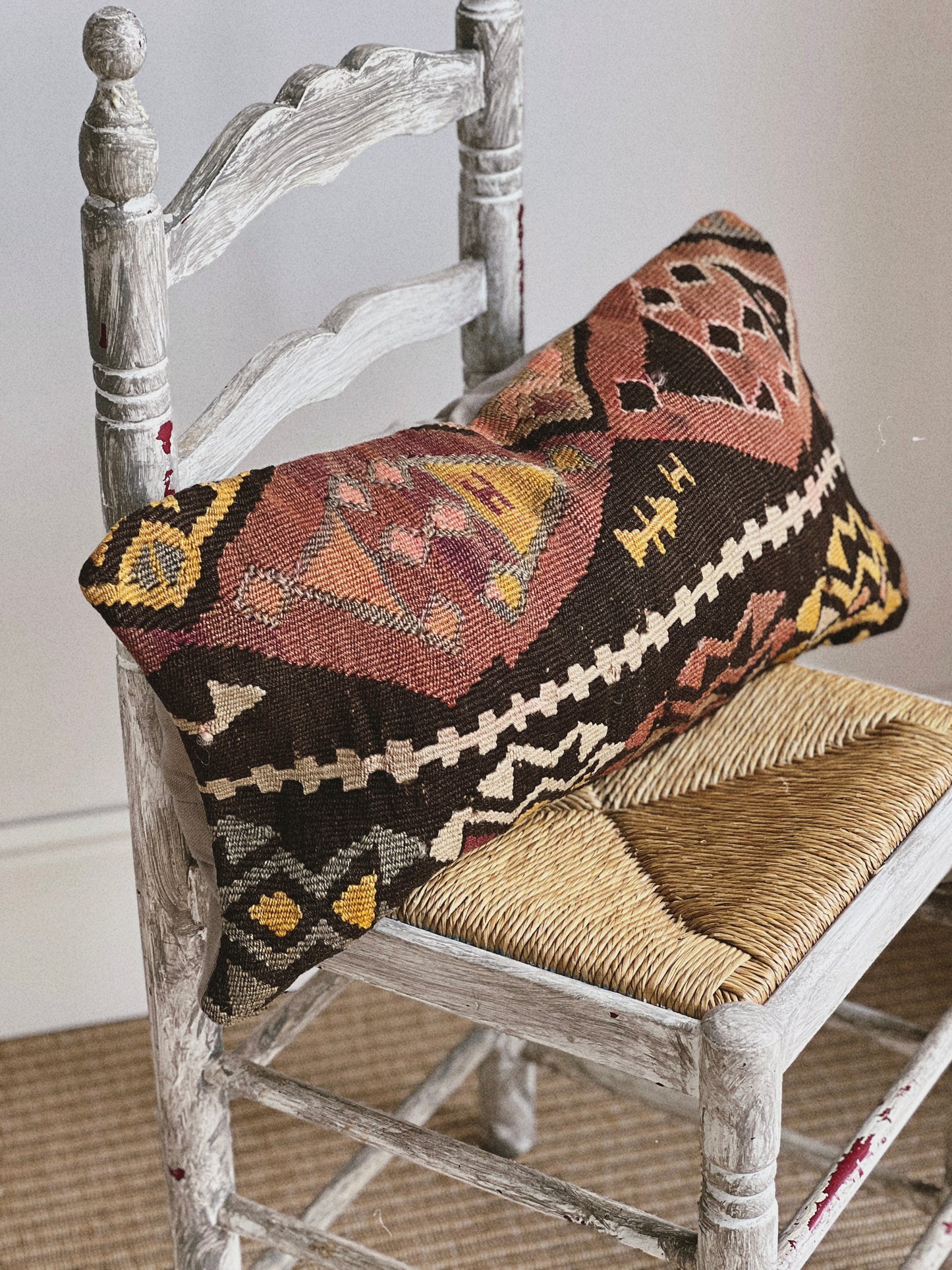 CORAL BRONZE FLORAL BLOCK PRINT RUFFLE CUSHION