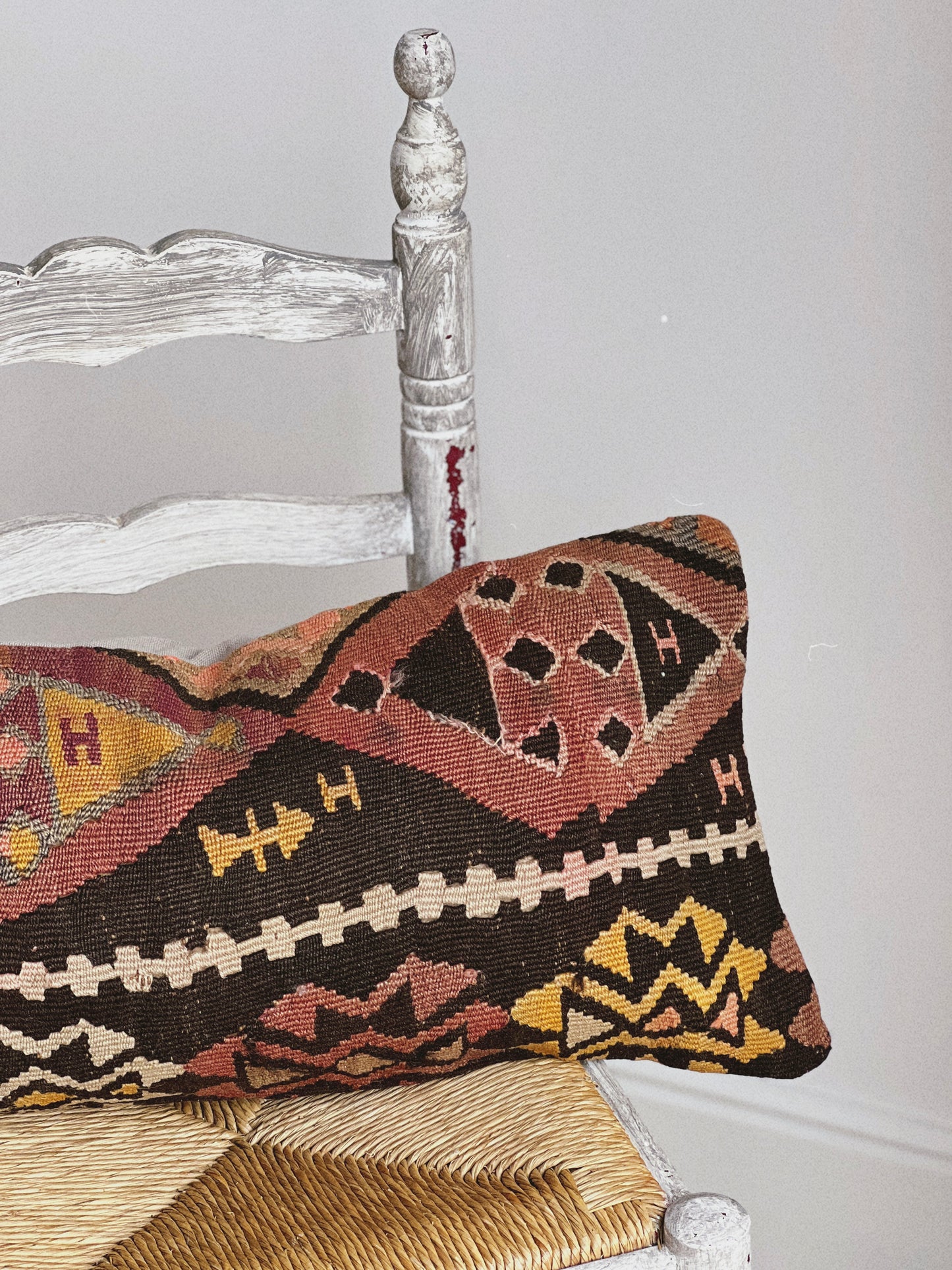 CORAL BRONZE FLORAL BLOCK PRINT RUFFLE CUSHION