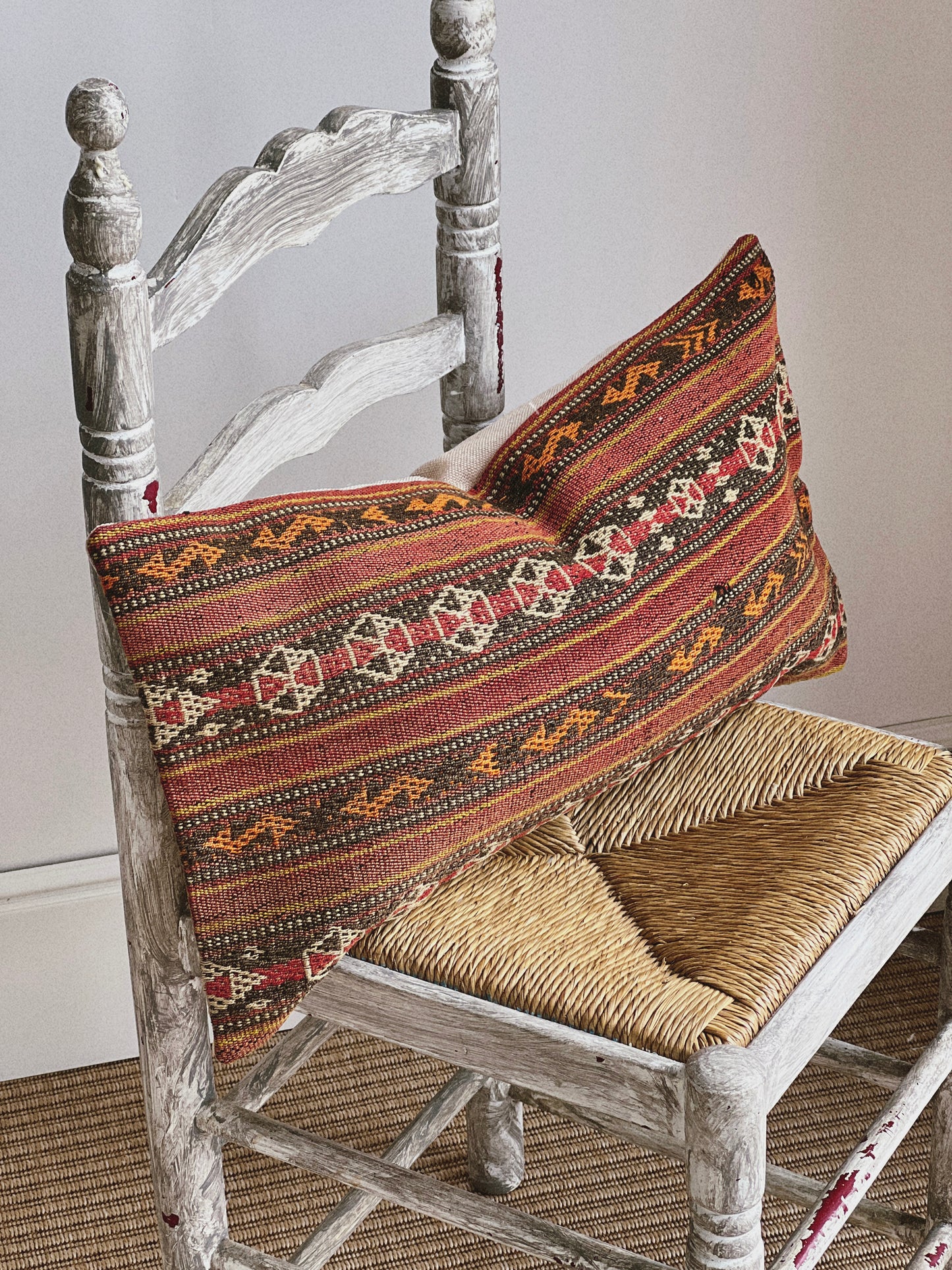 CORAL BRONZE FLORAL BLOCK PRINT RUFFLE CUSHION