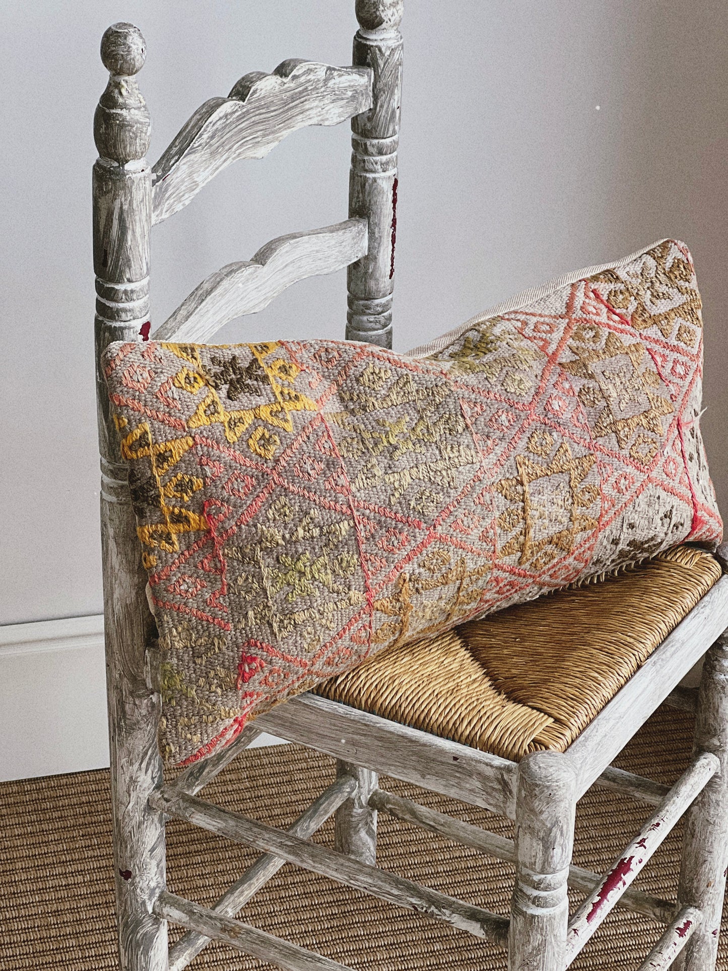 CORAL BRONZE FLORAL BLOCK PRINT RUFFLE CUSHION