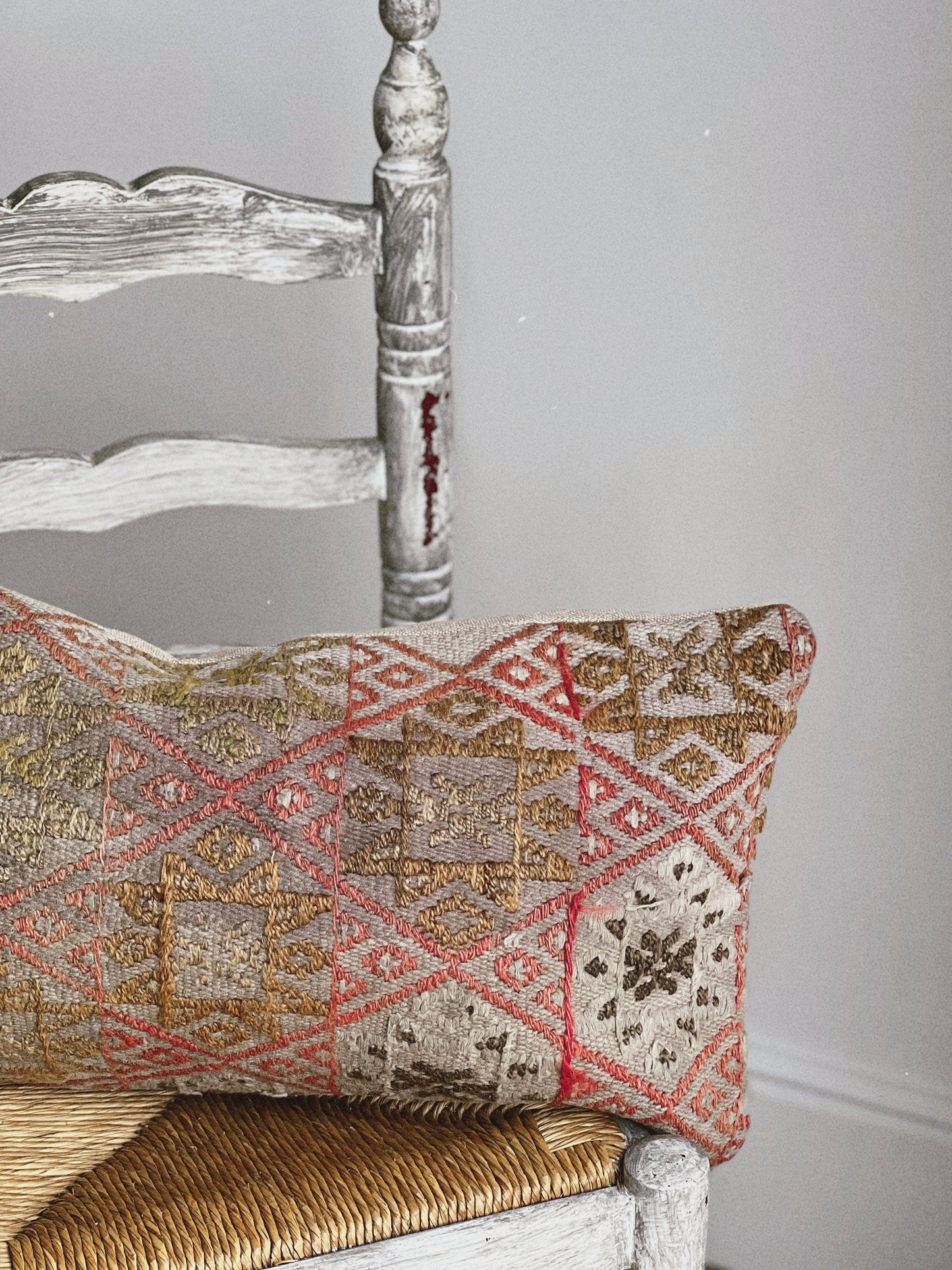 CORAL BRONZE FLORAL BLOCK PRINT RUFFLE CUSHION