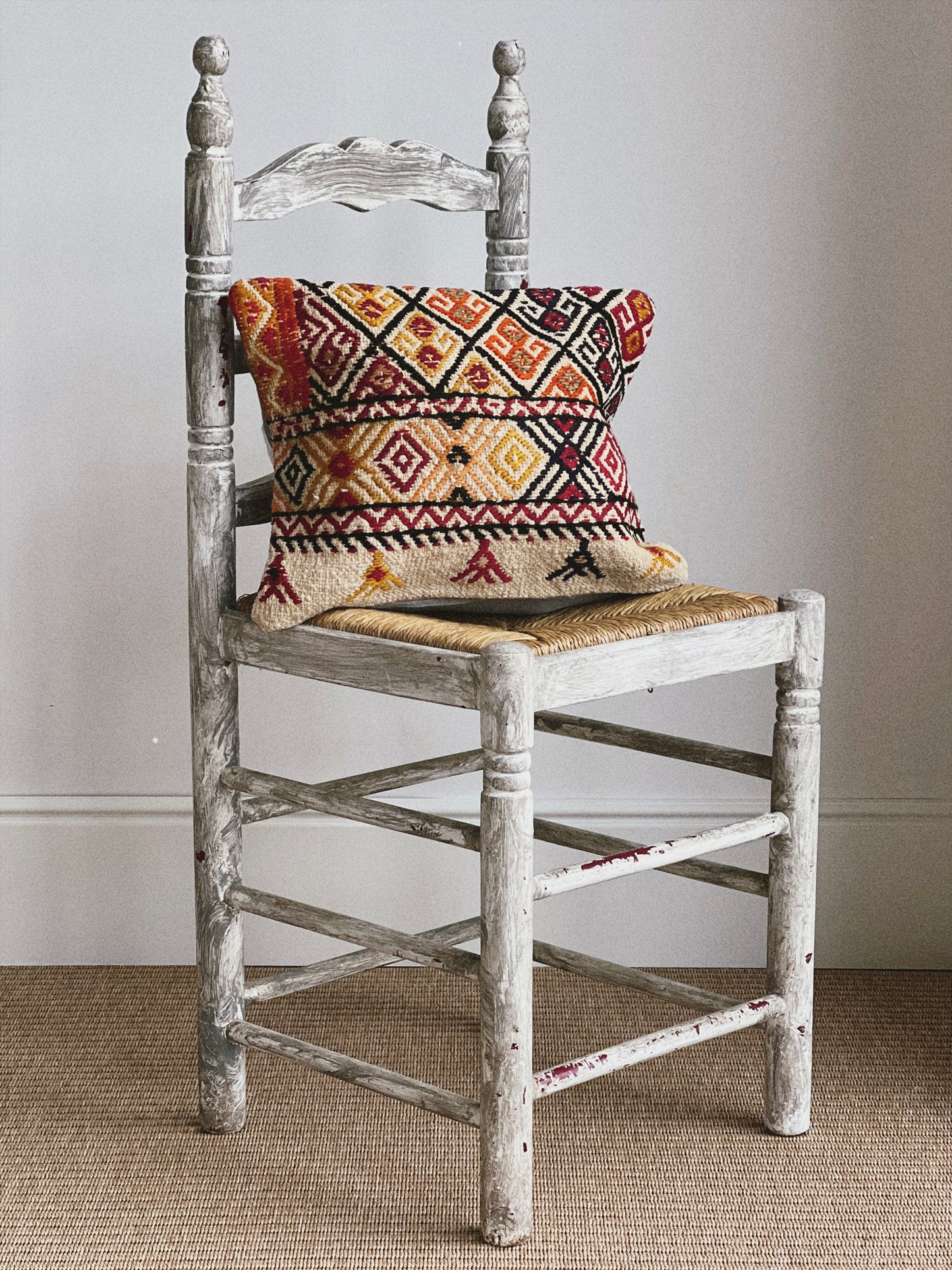 CORAL BRONZE FLORAL BLOCK PRINT RUFFLE CUSHION