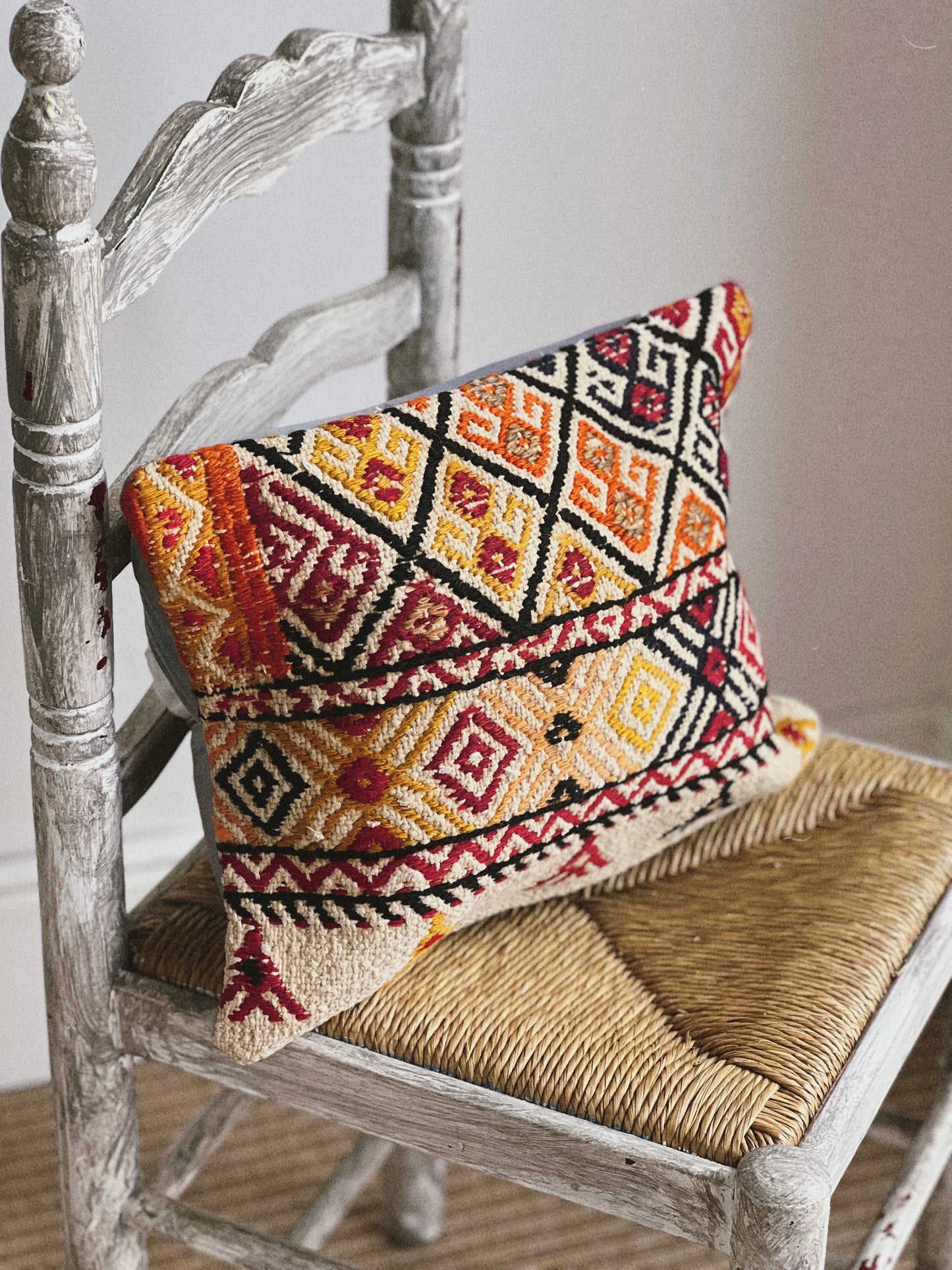 CORAL BRONZE FLORAL BLOCK PRINT RUFFLE CUSHION