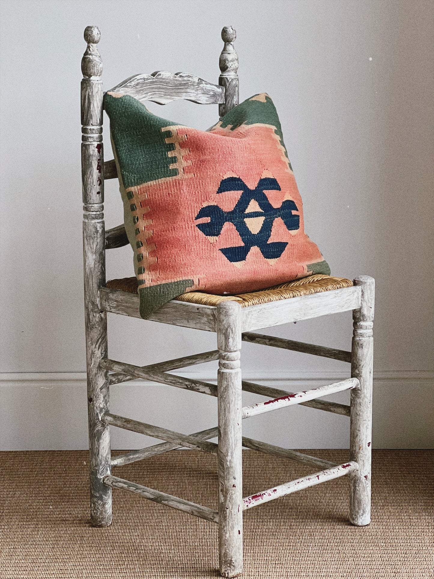 CORAL BRONZE FLORAL BLOCK PRINT RUFFLE CUSHION