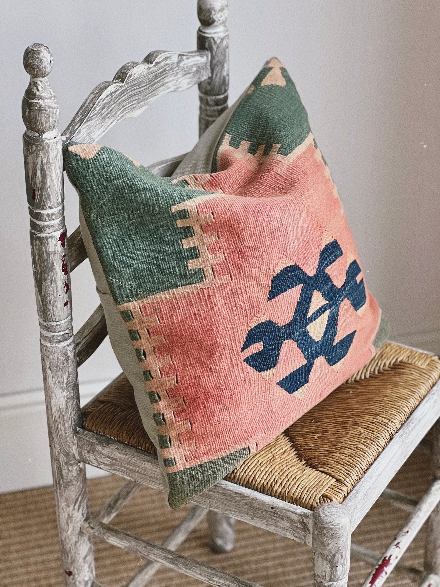 CORAL BRONZE FLORAL BLOCK PRINT RUFFLE CUSHION