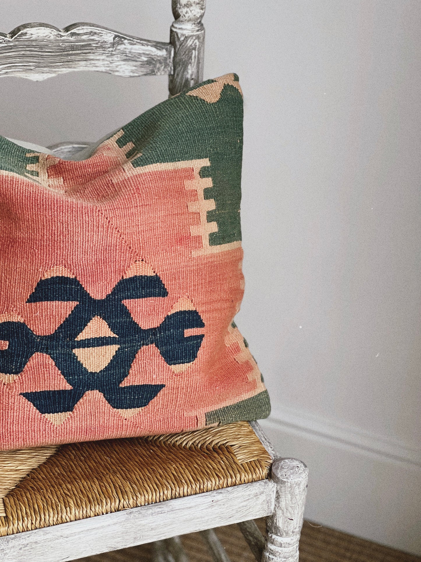 CORAL BRONZE FLORAL BLOCK PRINT RUFFLE CUSHION