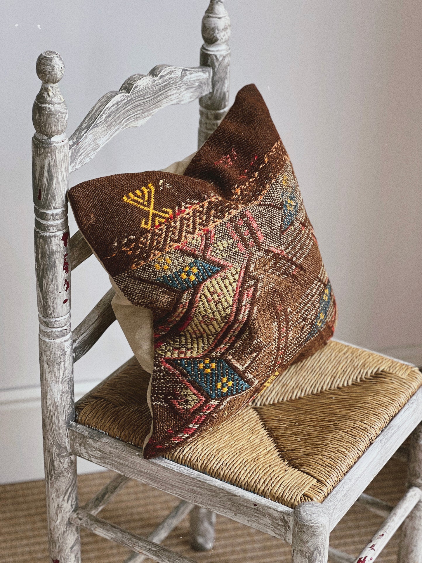 CORAL BRONZE FLORAL BLOCK PRINT RUFFLE CUSHION