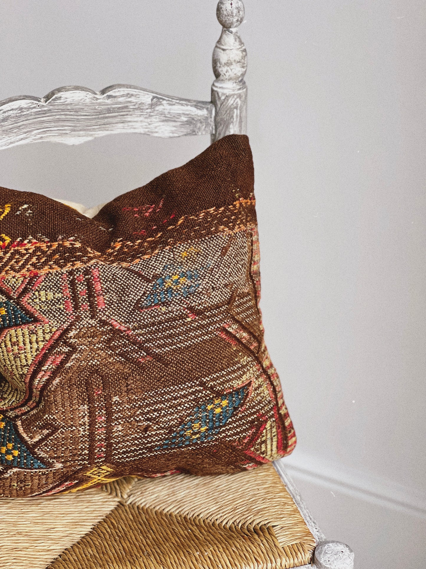 CORAL BRONZE FLORAL BLOCK PRINT RUFFLE CUSHION