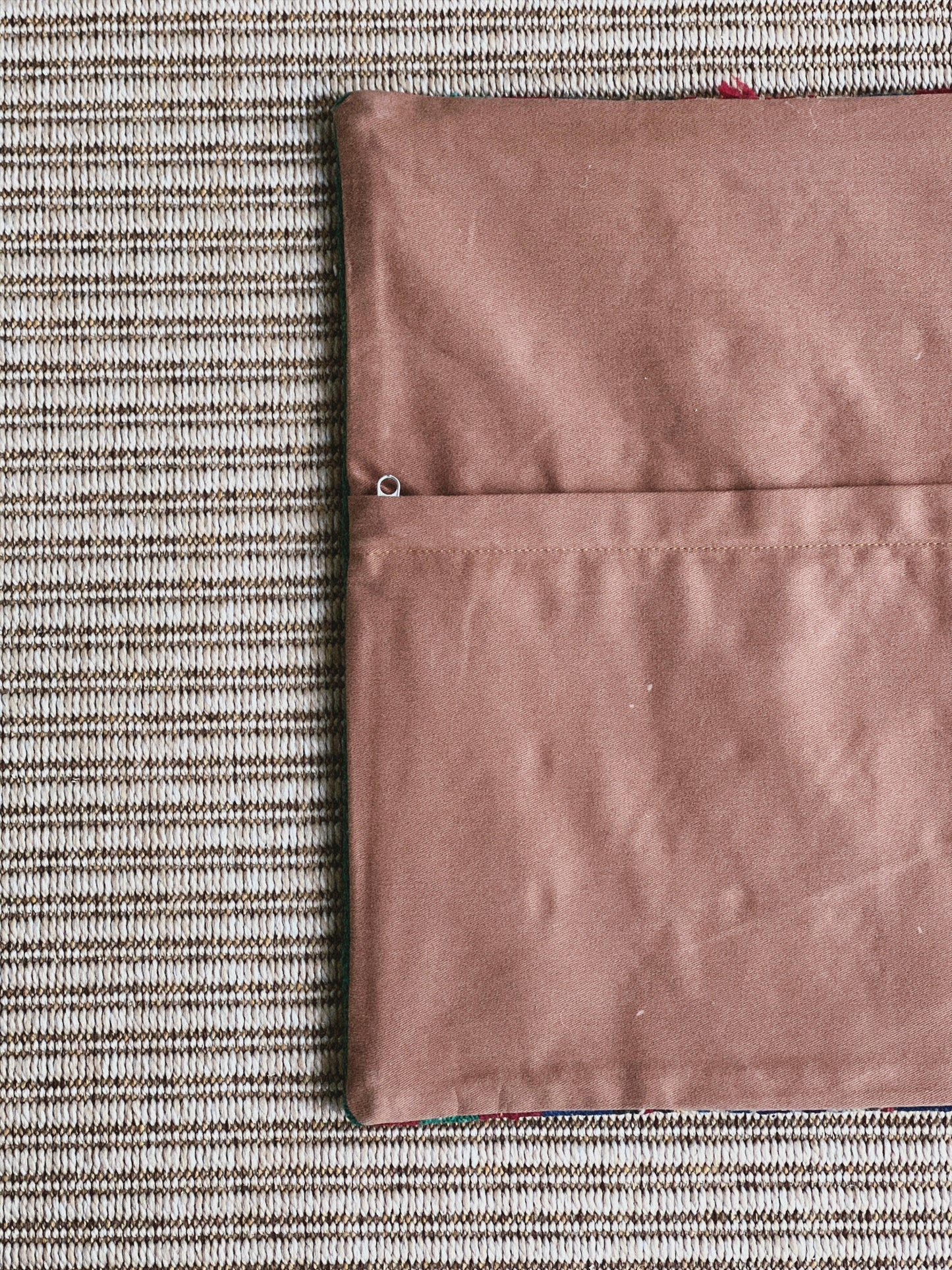 CORAL BRONZE FLORAL BLOCK PRINT RUFFLE CUSHION