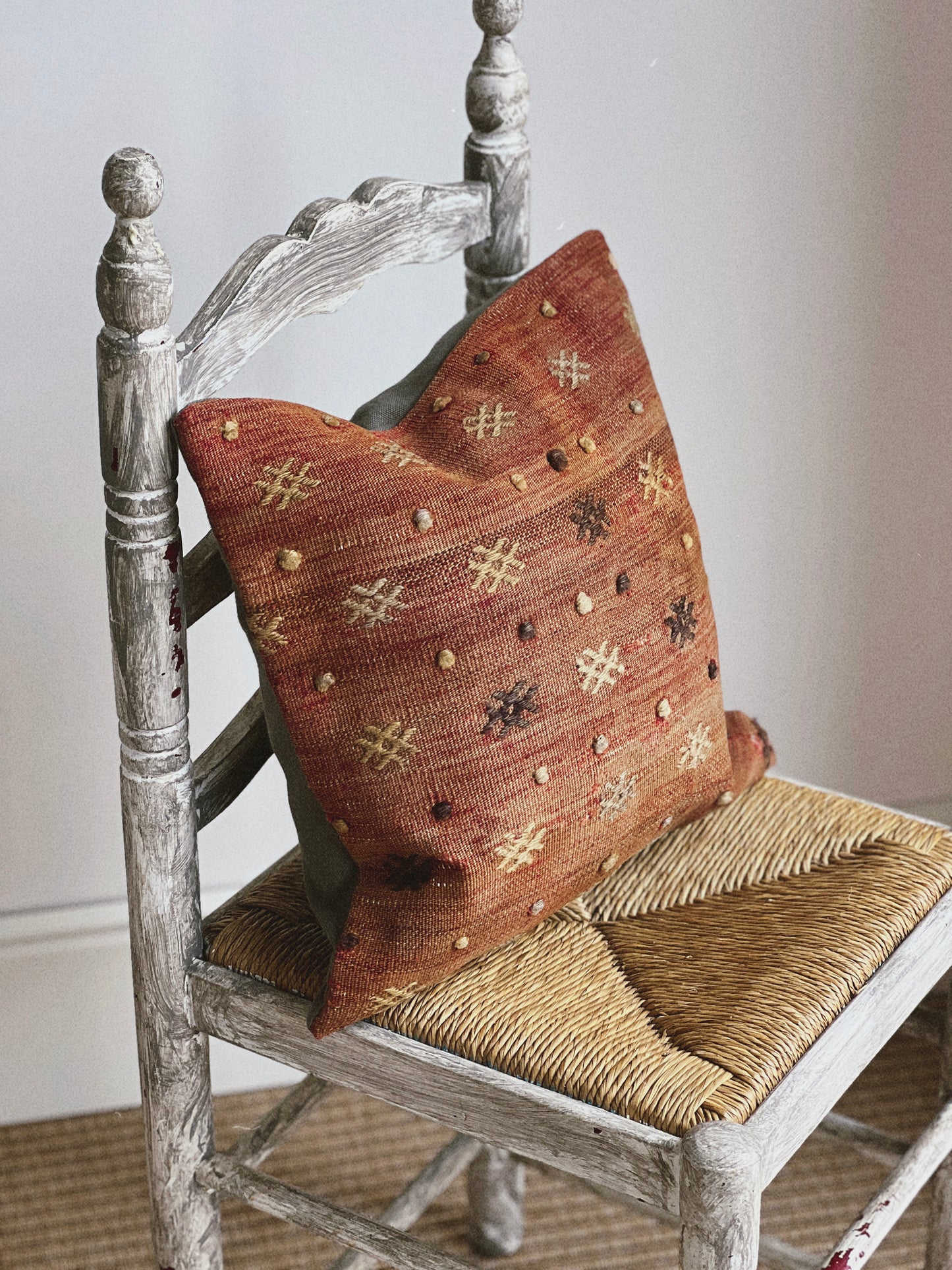 CORAL BRONZE FLORAL BLOCK PRINT RUFFLE CUSHION