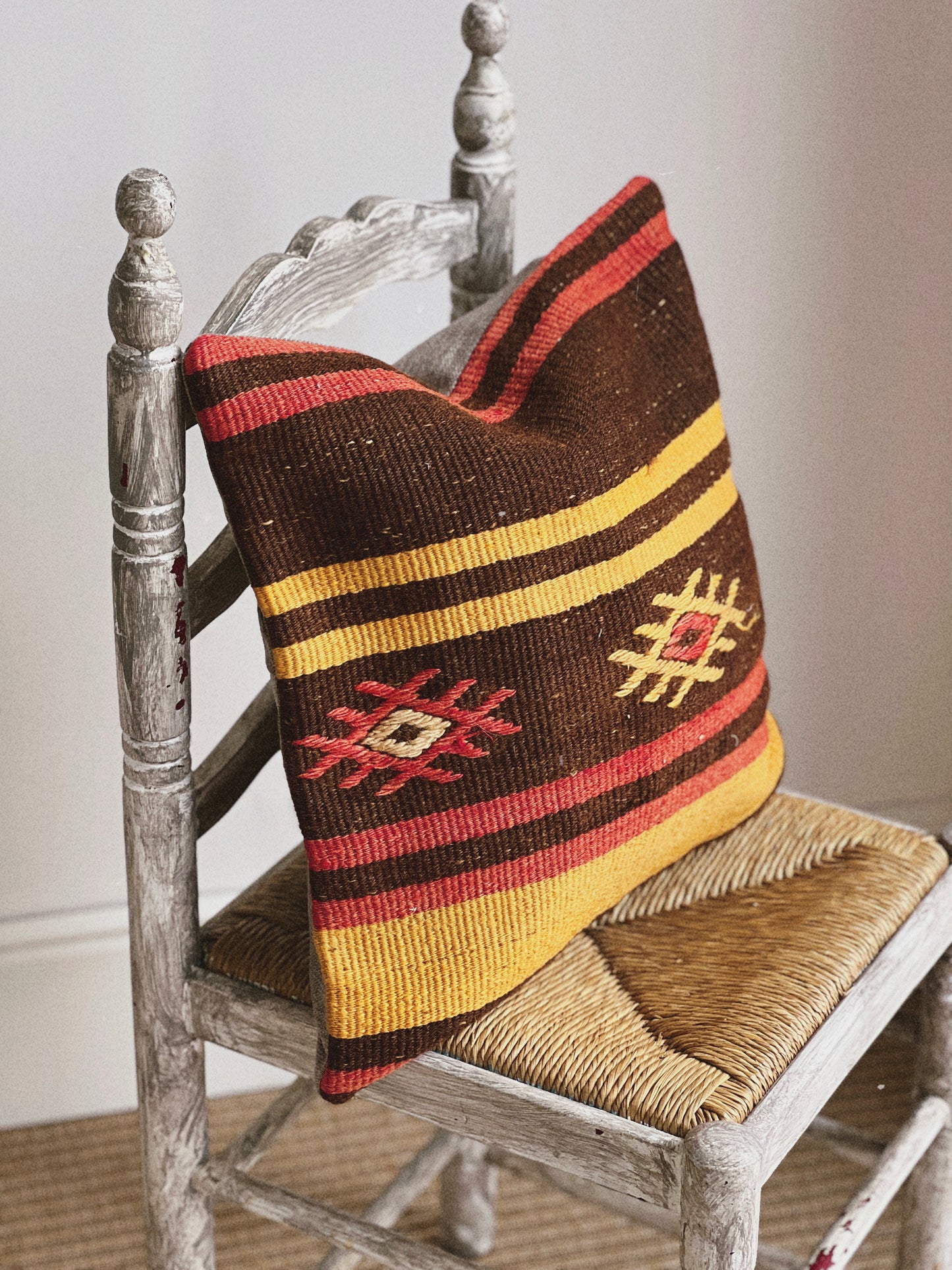 CORAL BRONZE FLORAL BLOCK PRINT RUFFLE CUSHION