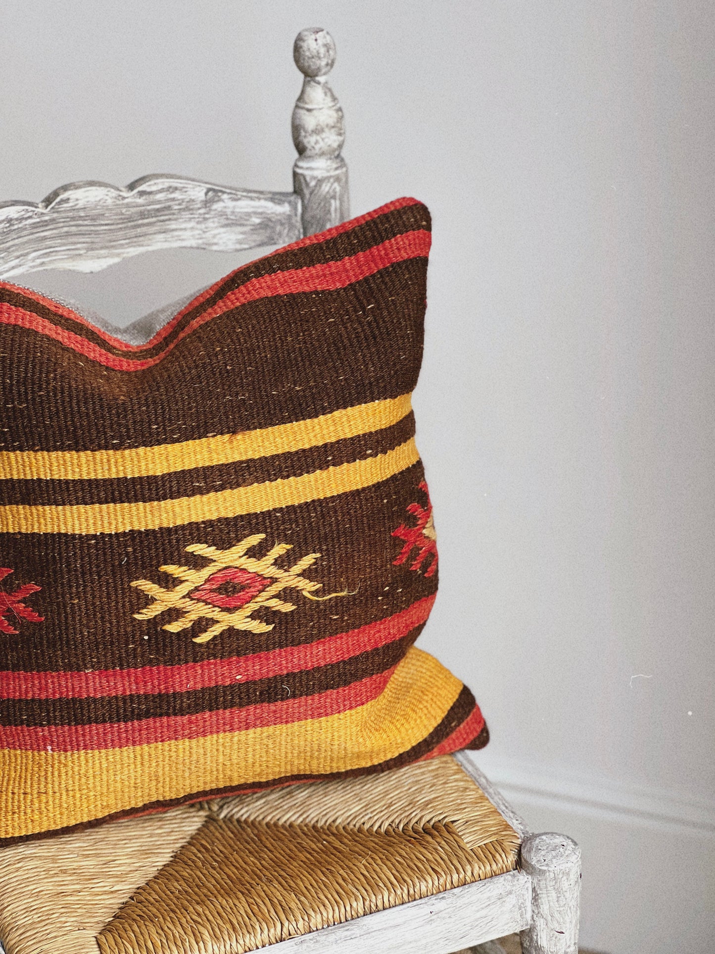 CORAL BRONZE FLORAL BLOCK PRINT RUFFLE CUSHION