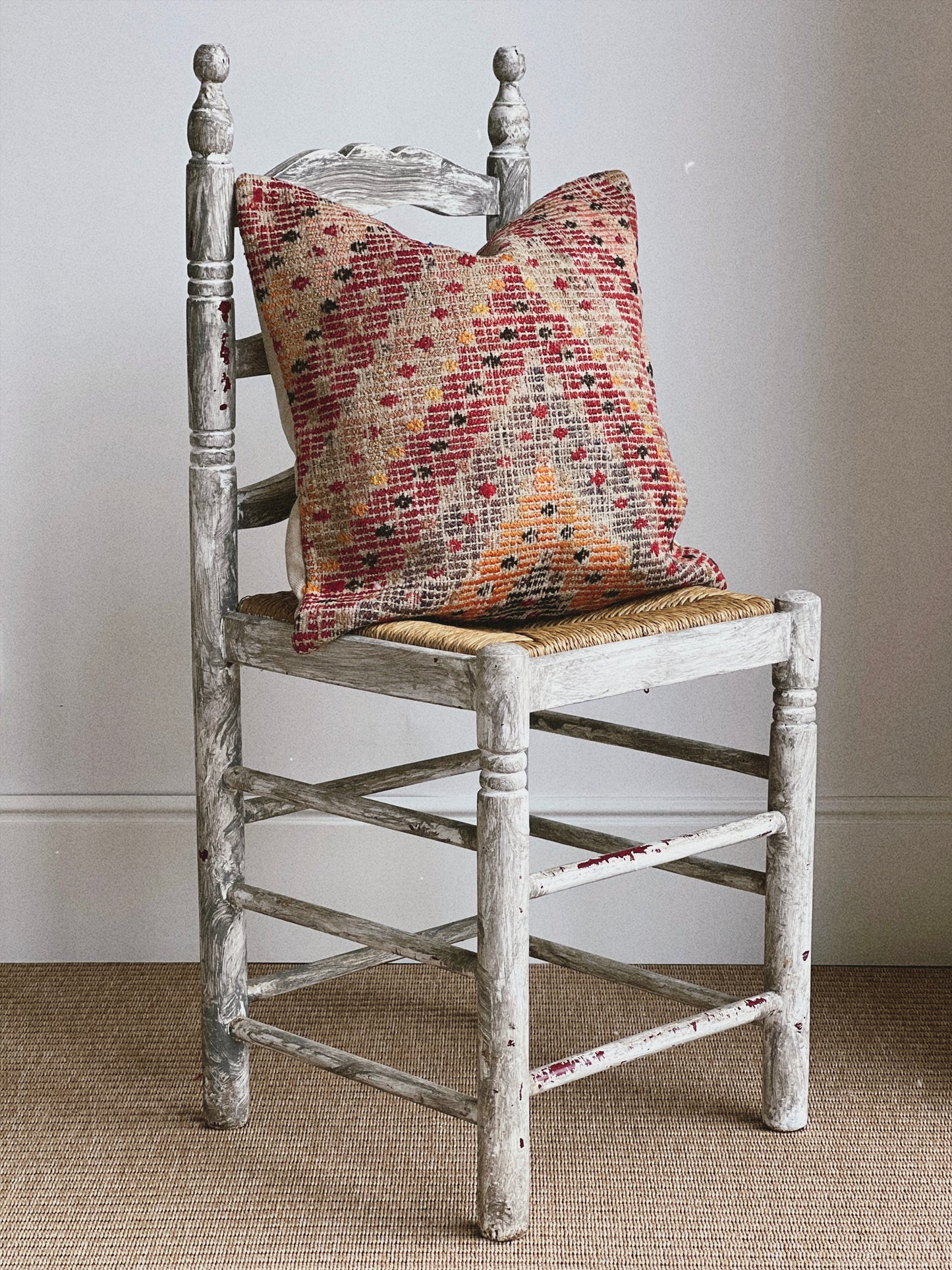 CORAL BRONZE FLORAL BLOCK PRINT RUFFLE CUSHION