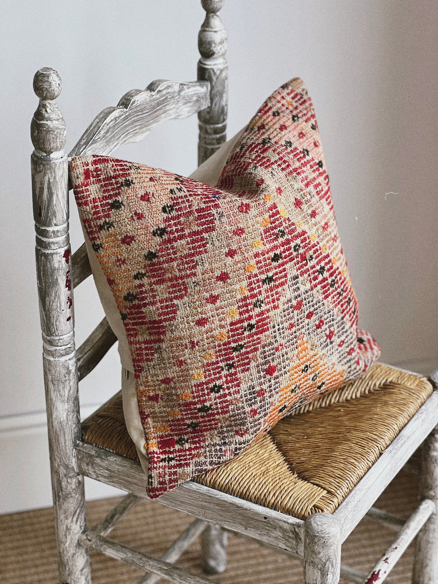 CORAL BRONZE FLORAL BLOCK PRINT RUFFLE CUSHION