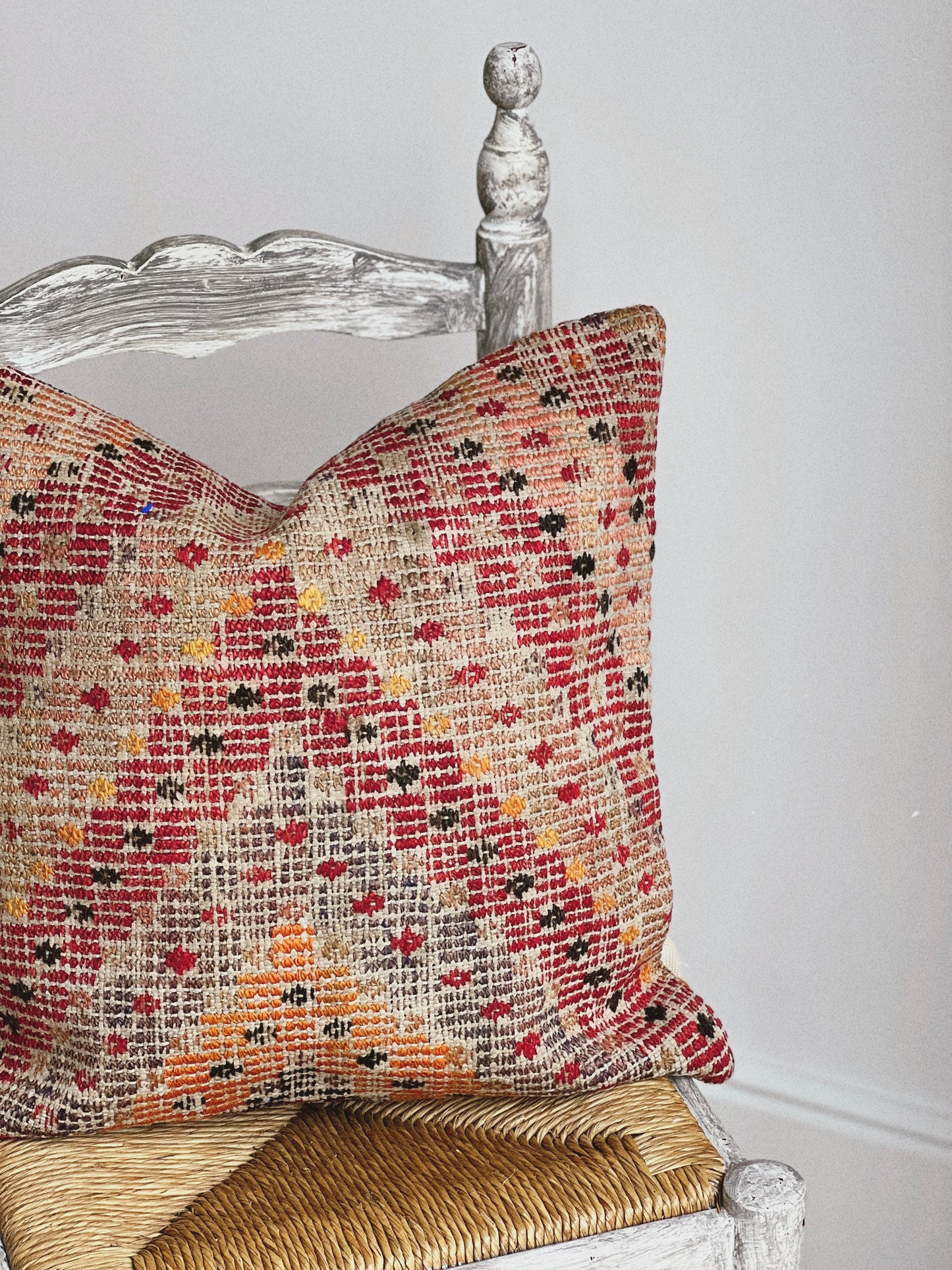 CORAL BRONZE FLORAL BLOCK PRINT RUFFLE CUSHION