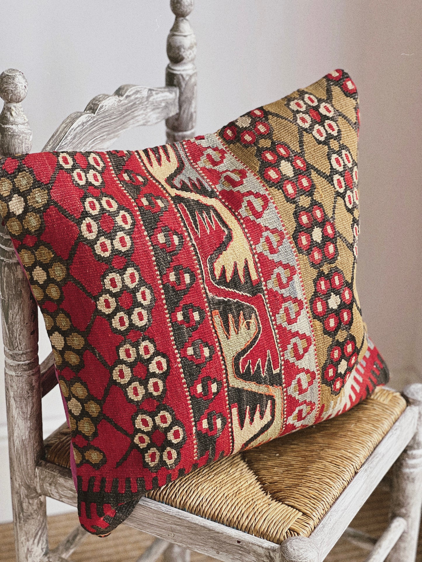 CORAL BRONZE FLORAL BLOCK PRINT RUFFLE CUSHION