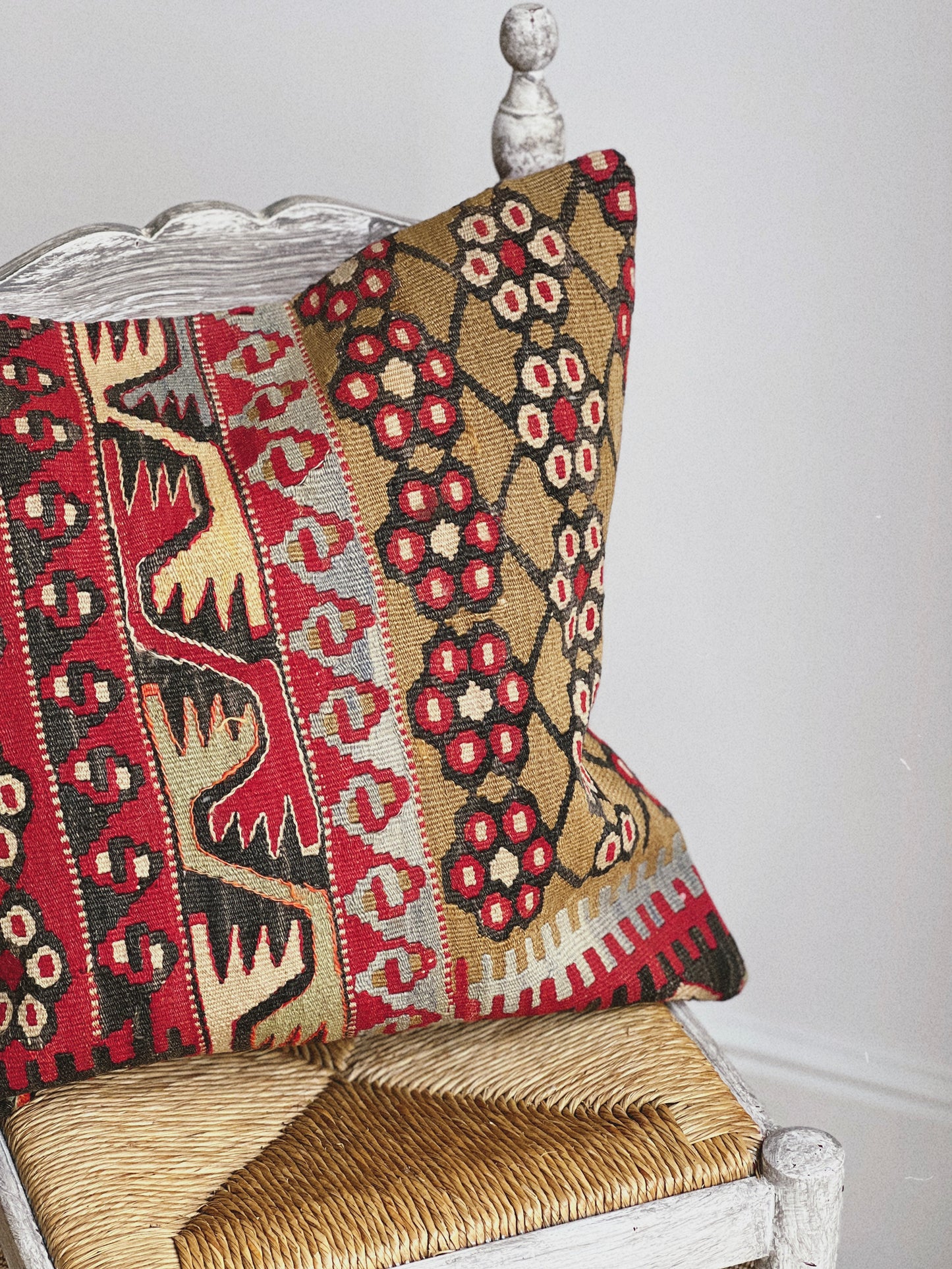 CORAL BRONZE FLORAL BLOCK PRINT RUFFLE CUSHION