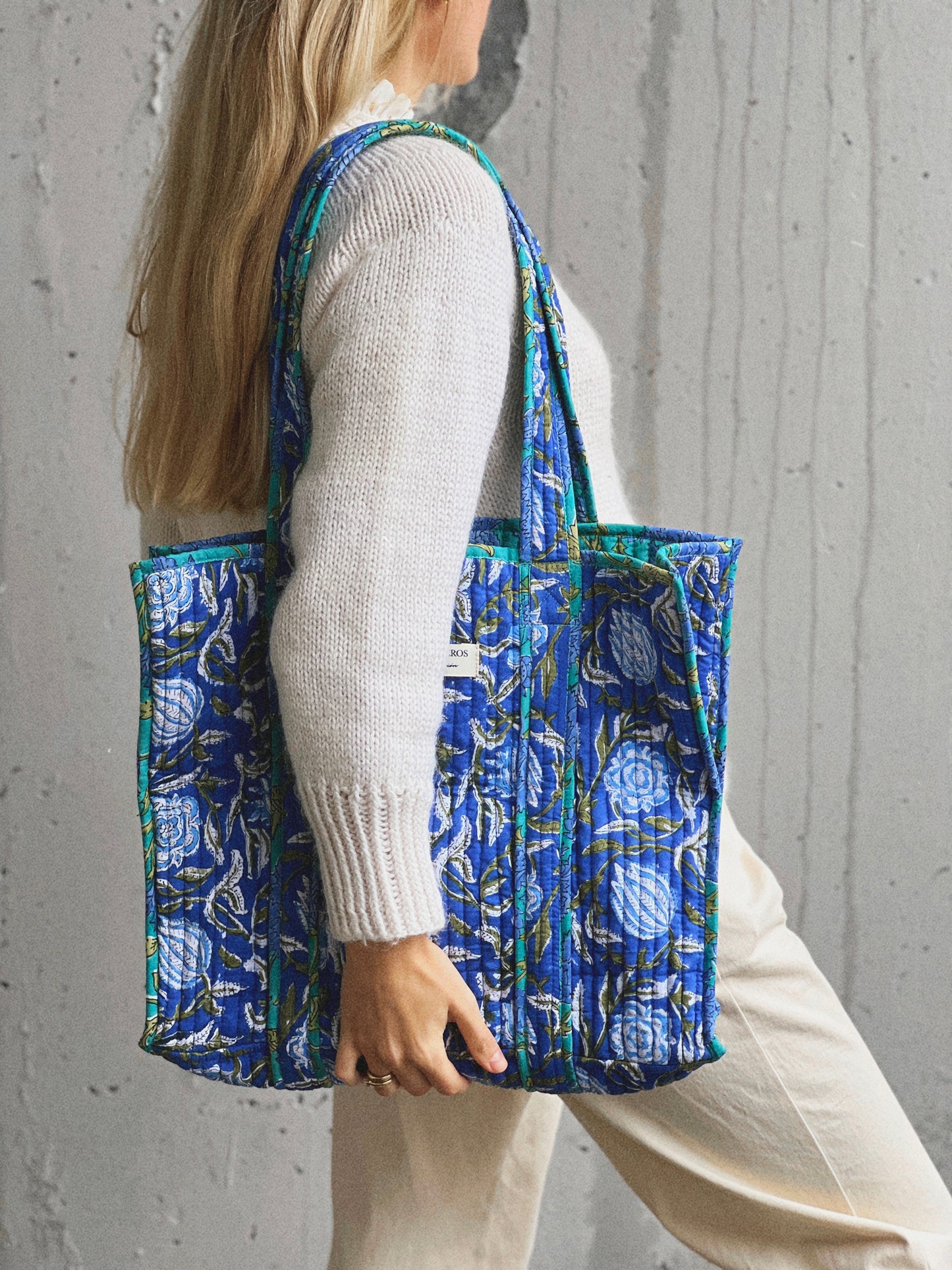 BOLSO BLOCK PRINT FLORAL AZUL