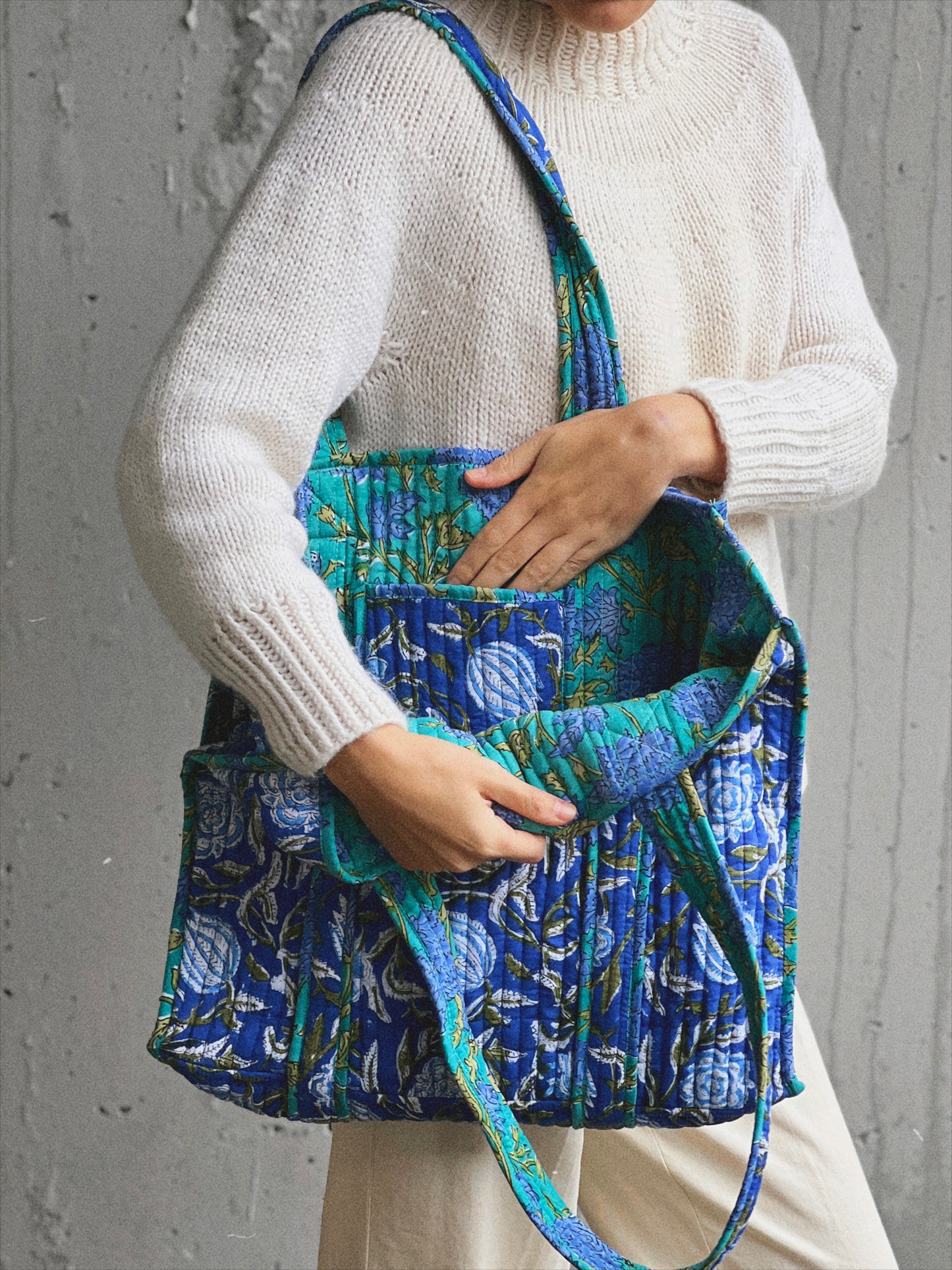 BOLSO BLOCK PRINT FLORAL AZUL
