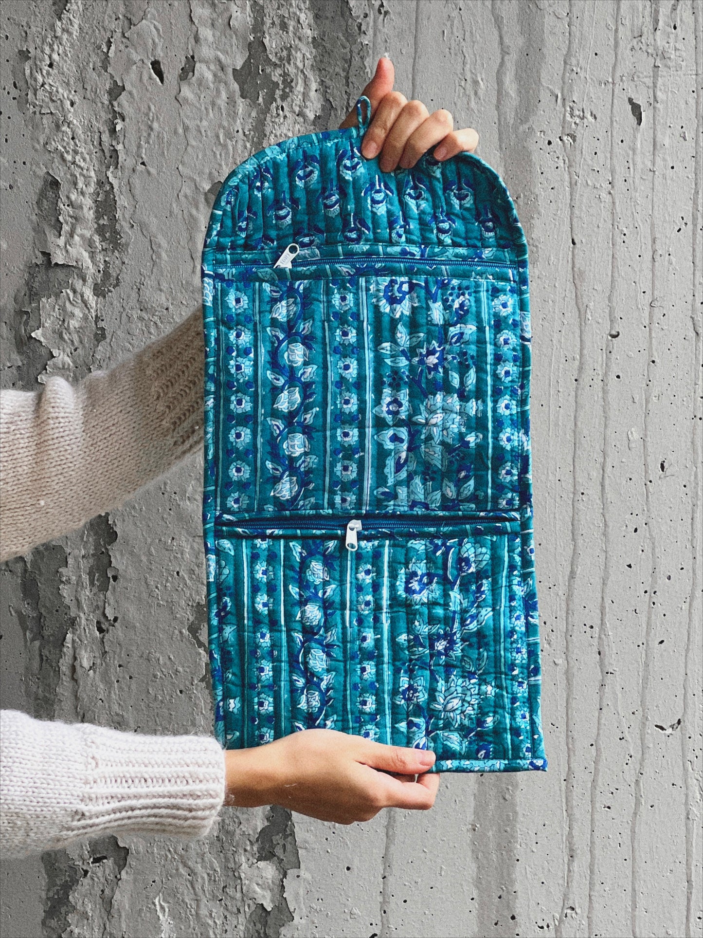 BOLSO PEQUEÑO BLOCK PRINT FLORAL AZUL AGUA