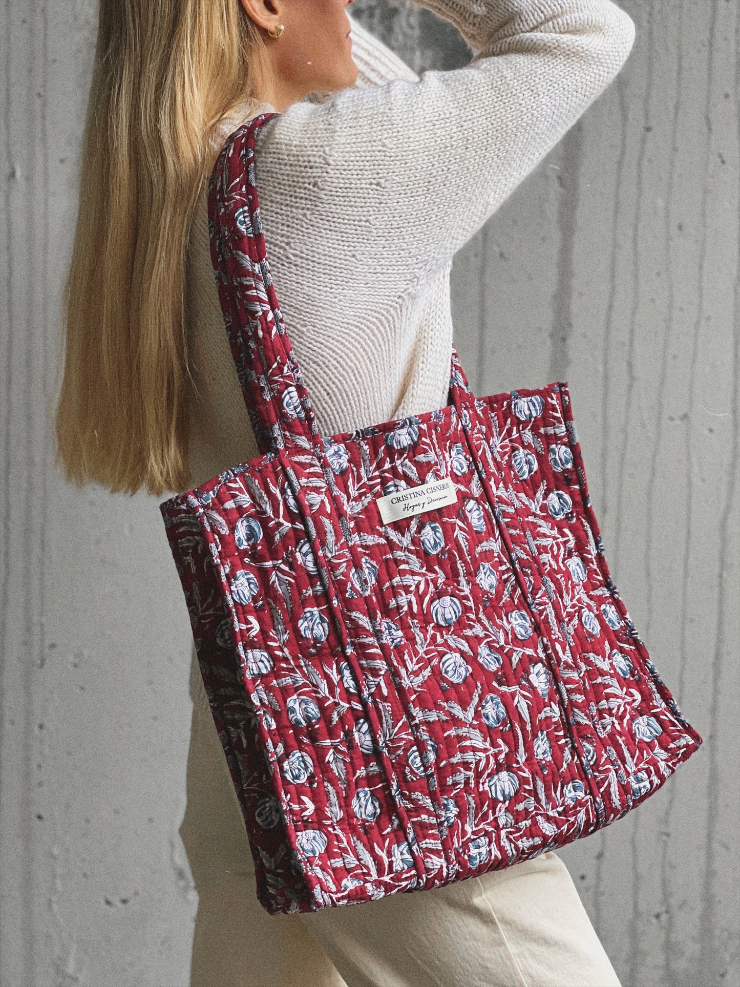 BOLSO BLOCK PRINT FLORAL BURDEOS