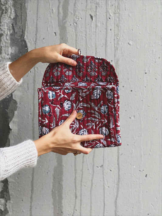 Small Burgundy Floral Block Print Bag