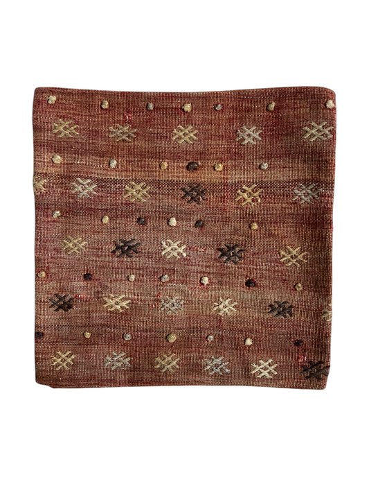 CORAL BRONZE FLORAL BLOCK PRINT RUFFLE CUSHION