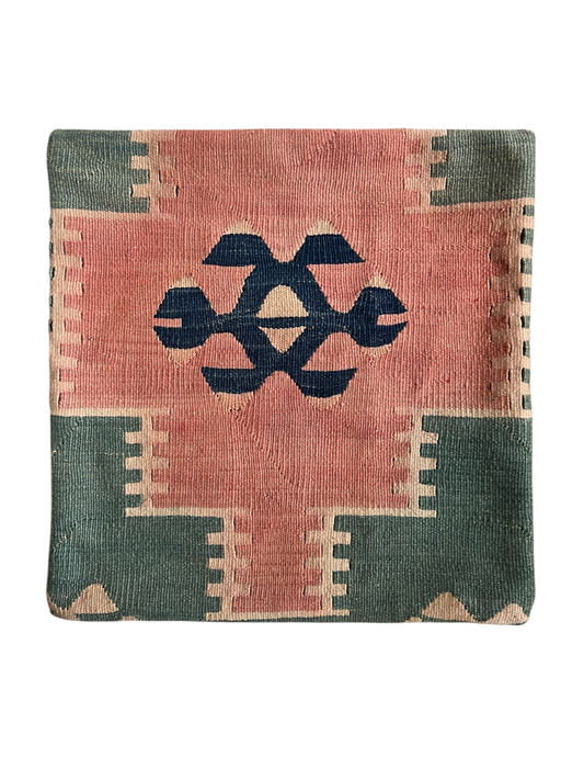 CORAL BRONZE FLORAL BLOCK PRINT RUFFLE CUSHION