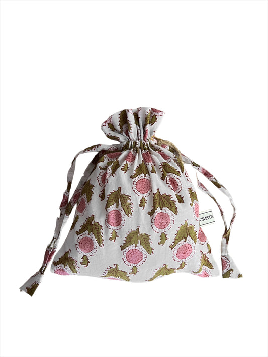 SMALL BLOCK PRINT FLORAL PINK WHITE BAG