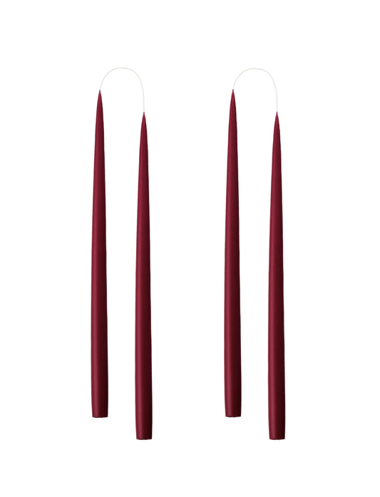 SET OF 2 TALL CONICAL BURGUNDY RED CANDLES