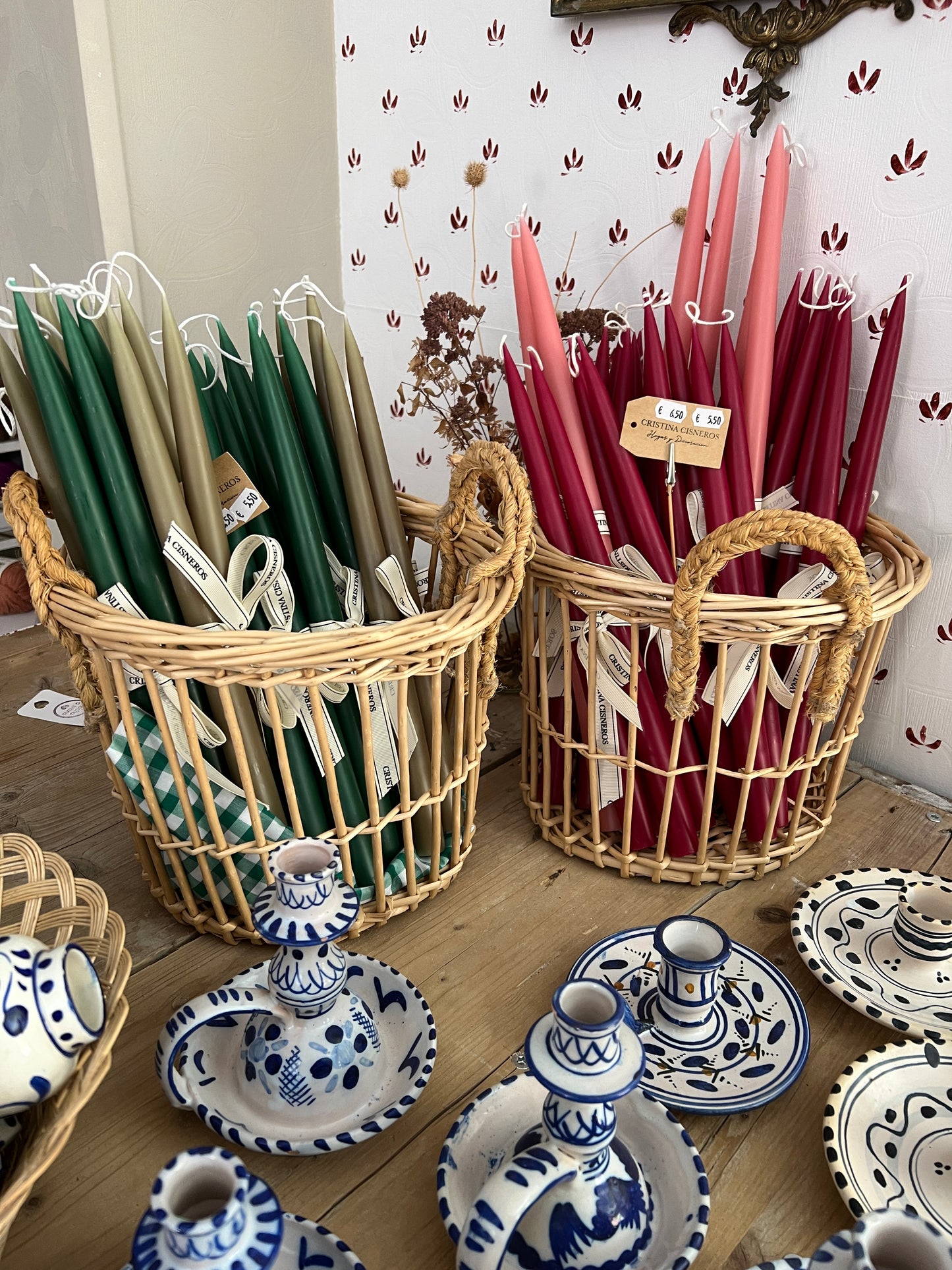 SET OF 2 TALL PINK CONICAL CANDLES