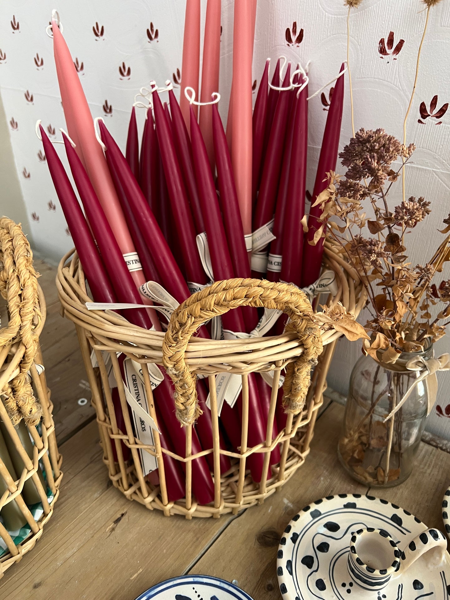 SET OF 2 TALL PINK CONICAL CANDLES